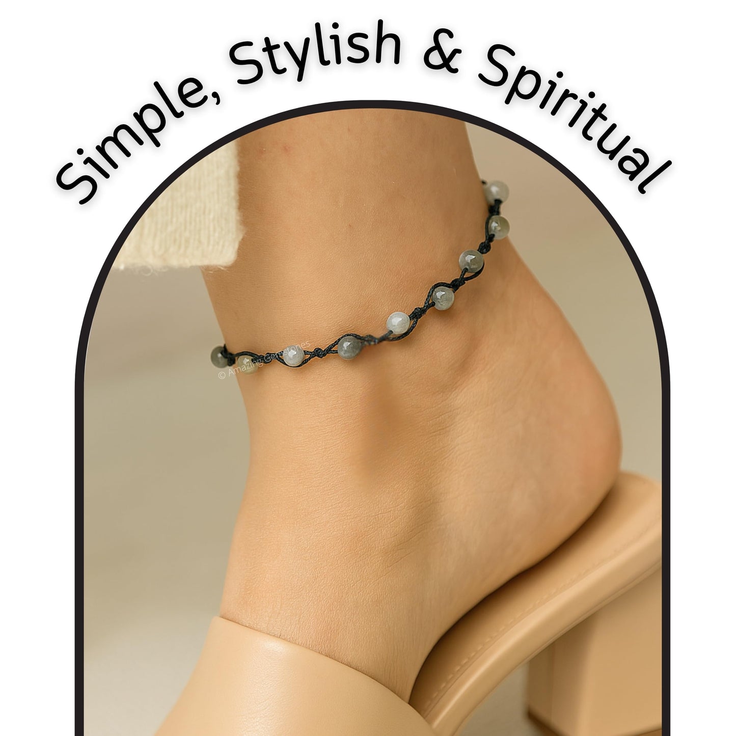 Amazing Gemstone Labradorite Anklet Ankle Bracelets for Women - Waterproof Beaded Healing Crystal Anklets, Plus Size Chakra Gemstone Bead Anklet (Stretchy Adjustable - Hand Knotted)