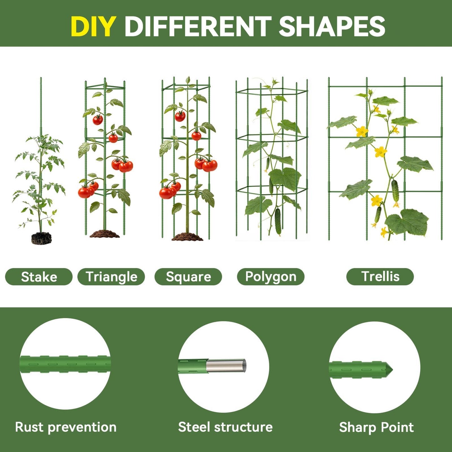 Halatool 63 Inch Tall Tomato Cage 8 Pack, Adjustable Tomato Cages for Garden, Garden Stakes Tomatoe Trellis for Pots, Tomatoes Plant Support for Raised Garden Bed & Vegetables Flowers