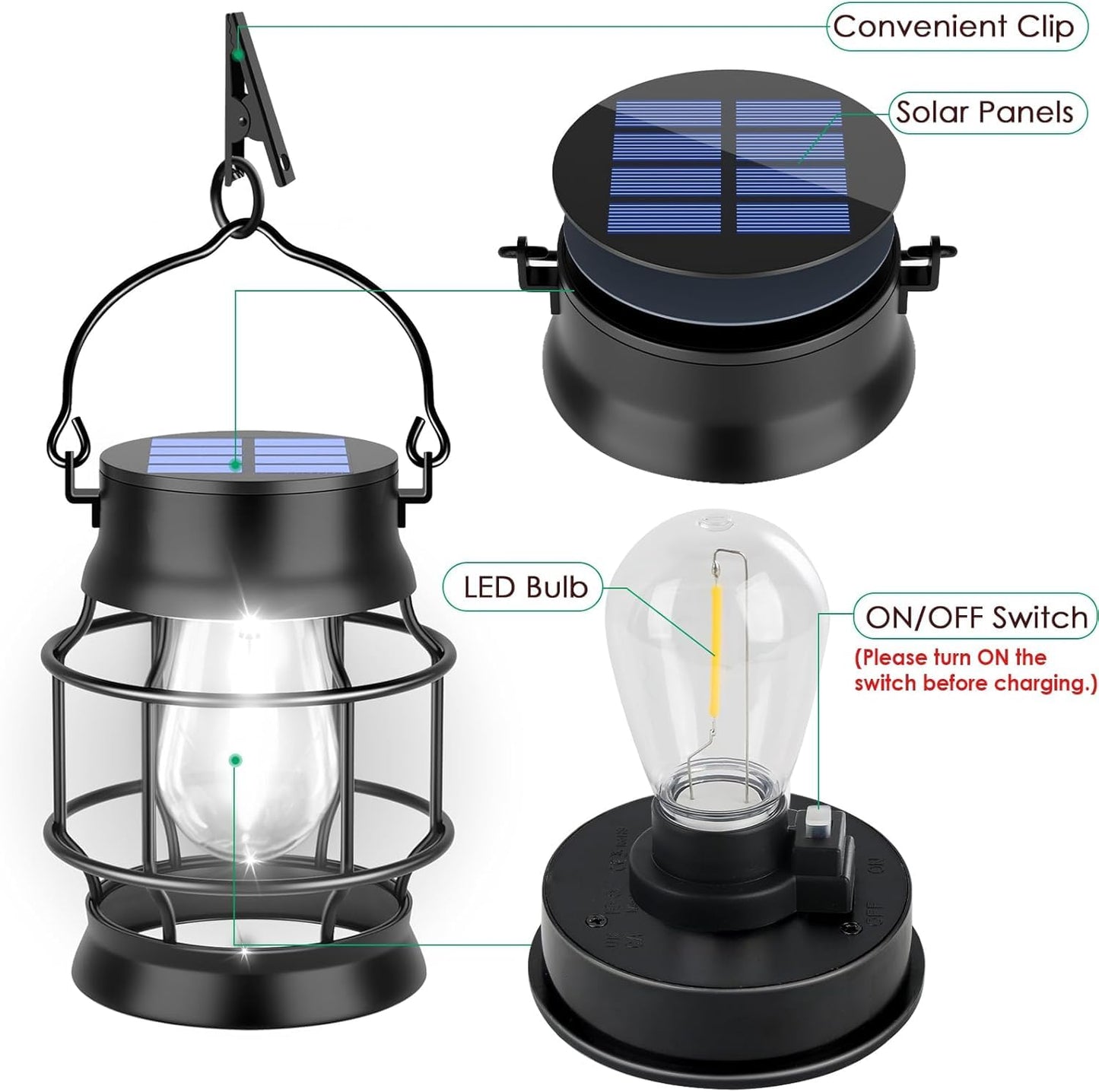 TomCare Solar Lanterns Lights Outdoor Waterproof 4 Pack Metal Hanging Solar Lights Lantern for Outdside Decorative Patio Porch Garden Lawn, Cool White