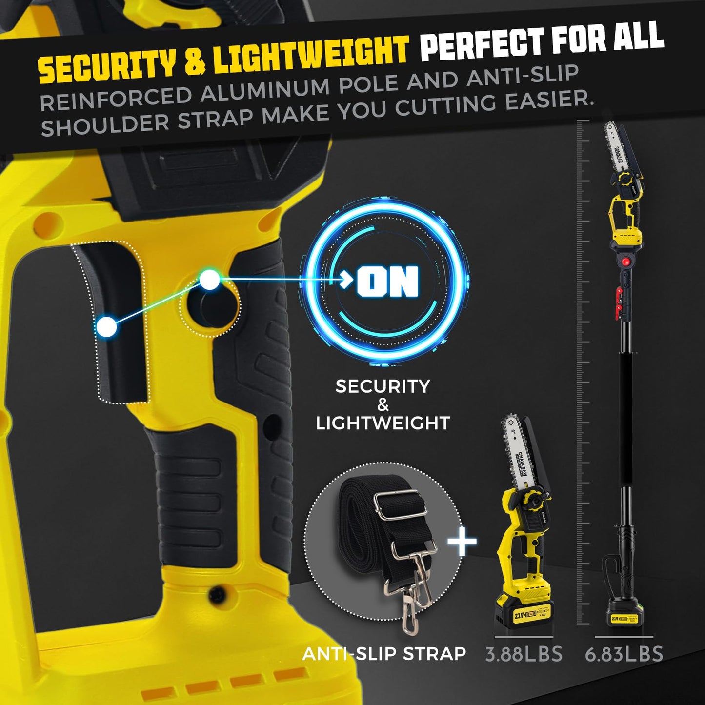 Autubin 2-in-1 Electric Pole Saw for Tree Trimming,1200W Brushless Cordless Pole Saw & 6 Inch Mini Chainsaw with 2 x 4.0Ah 21V Batteries,16 FT Max Reach & Multi-Angle, Tree Trimmer for Branch Cutting.