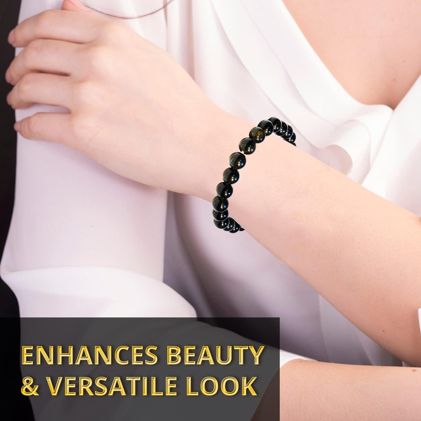 Crgwxzl Healing Crystal Bracelets for Women 8mm Natural Stone Beaded Stretch Bracelet Green jade African Turquoise Black Obsidian Spiritual Gemstone Lucky Jewelry Gifts