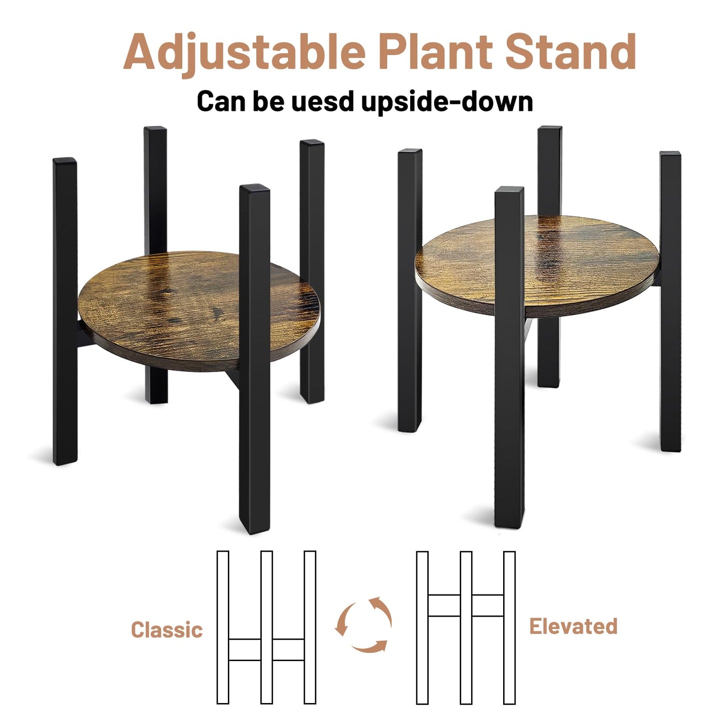 Uniqcovosa Adjustable Plant Stand, Mid Century Modern Indoor Plants Stands - Fits 8 to 13 Inches Pots - Stable Wood Single Small Plant Stool for Living Room