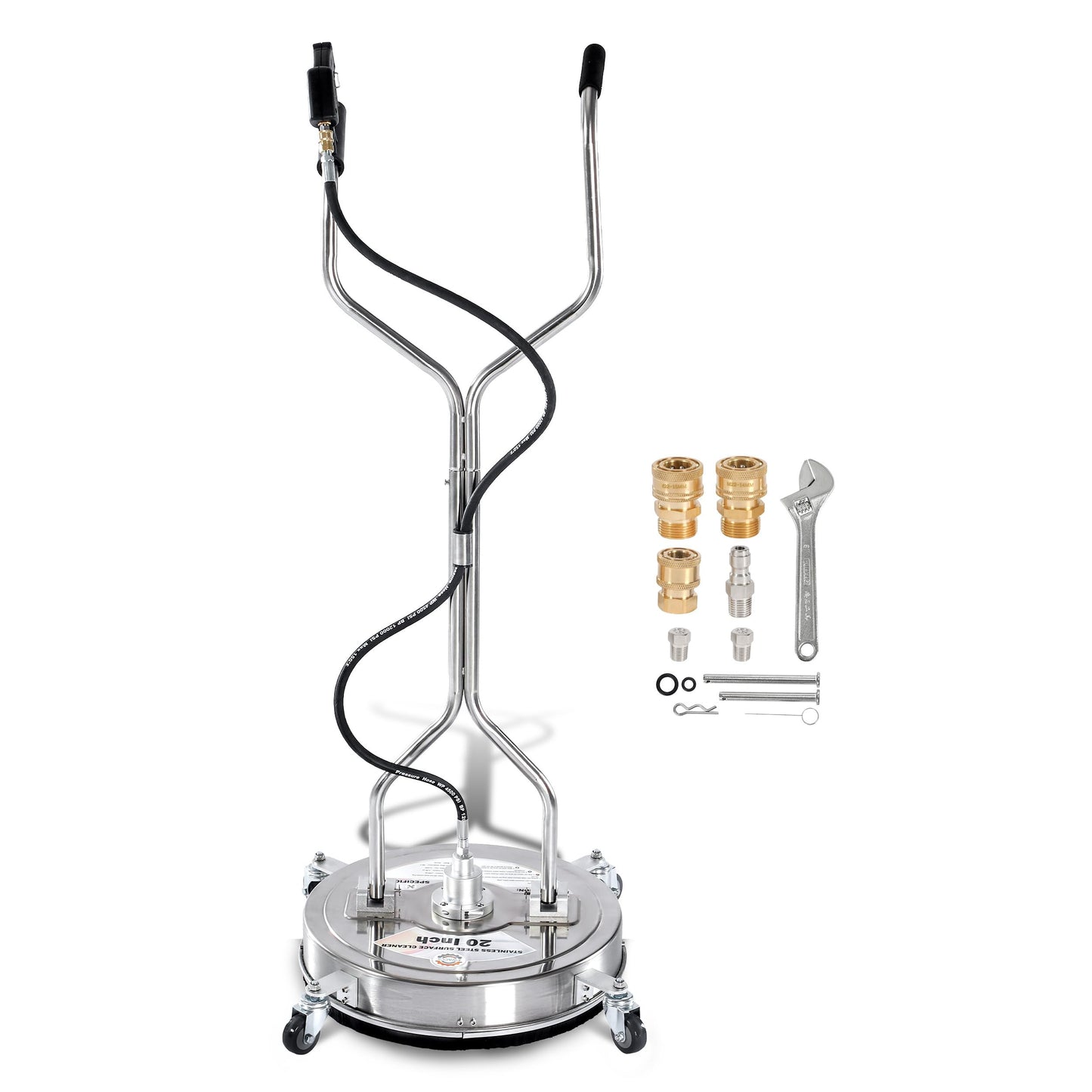 PWACCS 20" Pressure Washer Surface Cleaner, Stainless Steel Power Wash Surface Washer with Dual Handle & 4 Wheels, 4500 PSI Pressure Washer Scrubber for Cleaning Concrete, Cement, Patios and Driveways