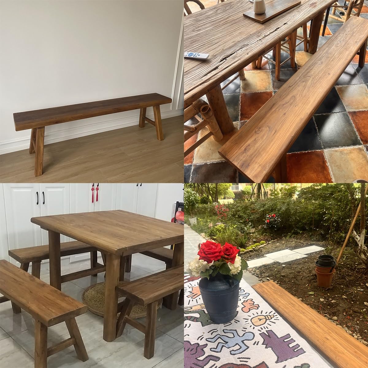 LLYLAFDC 39“ Farmhouse Wooden Living Room Dining Indoor Multifunctional Elm Benches Wood Kitchen Entryway Solid Wood Bench for Hallway 100cm