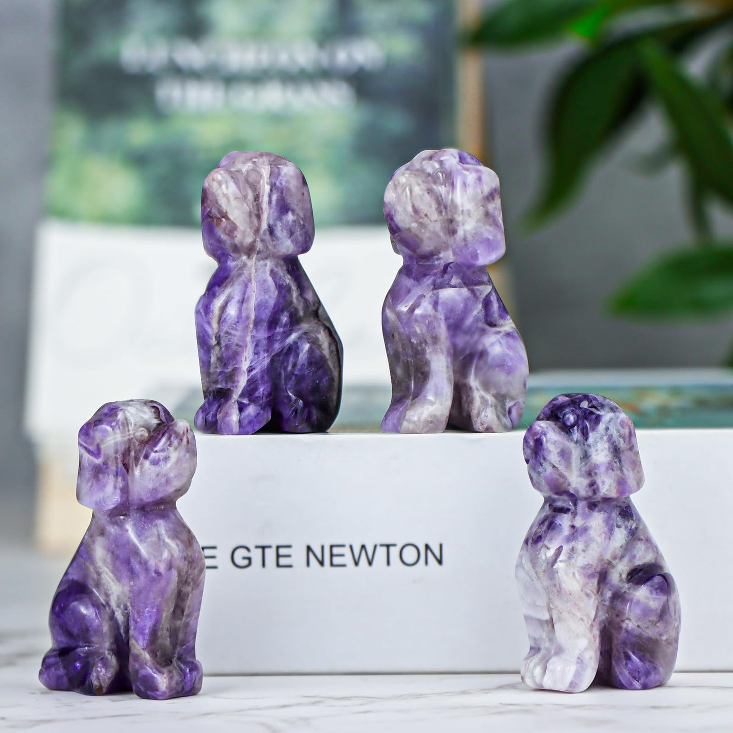 Artistone 2" Amethyst Dog Crystal Animals Figurine Carved Gemstone Puppy Dog Statue Sculpture Craft Home Decorations