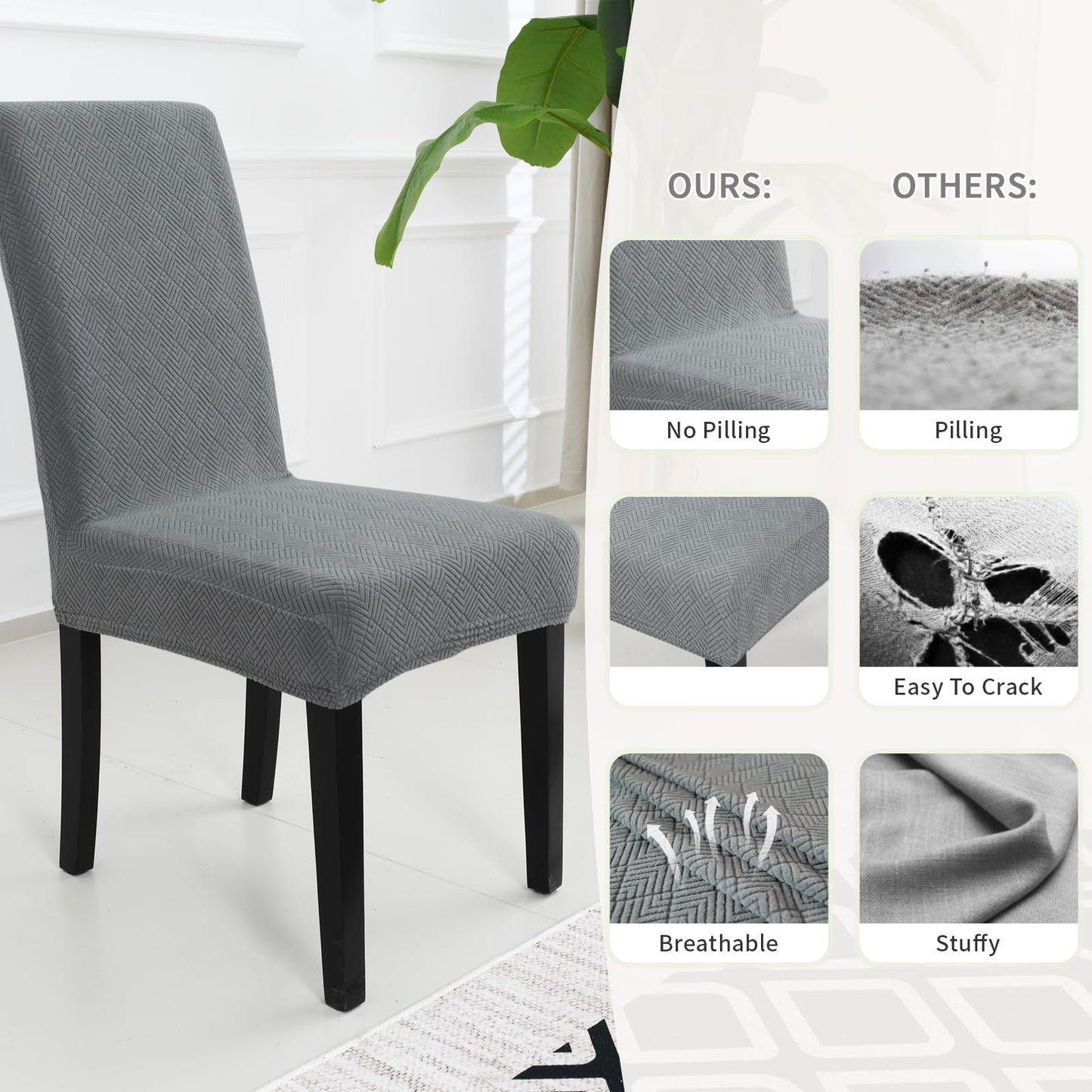 YSTELLAA Chair Covers for Dining Chairs, Stretch Chair Covers Set of 4, Parson Chair Slipcovers Removable Washable Kitchen Chairs Seat Covers,Light Gray