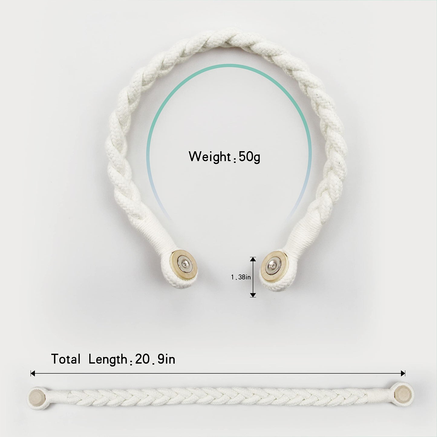 Porlau 2 Pack Magnetic Soft Curtain Tiebacks Cotton Hand-Woven Tieback Holdback Home Decorative Tie Backs with Wooden Buckle for Home Office Decor (Cream, 2)