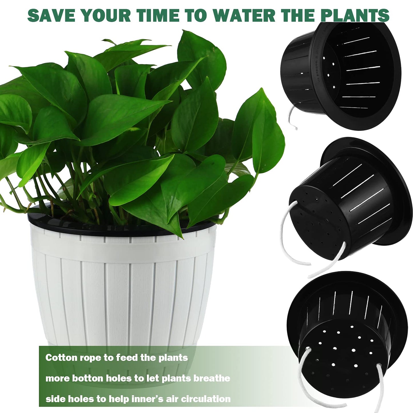 3 Packs 6.5 Inches Self Watering Pots for Indoor Plants Large Plastic African Violet Pots Home Flower Pot Planters for Devil's Ivy, Spider Plant, White