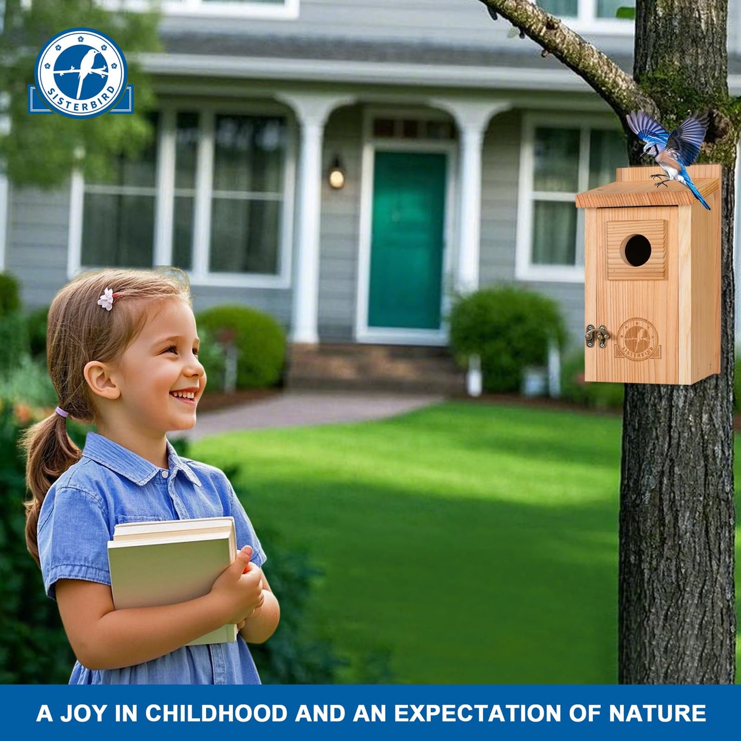 SISTERBIRD Bluebird Houses for Outside, Blue Bird Houses for Outdoors, Premium Bird House, Pack of 2 Bluebird House, Wooden Birdhouses Kits for Adults for Durable Yard Decor