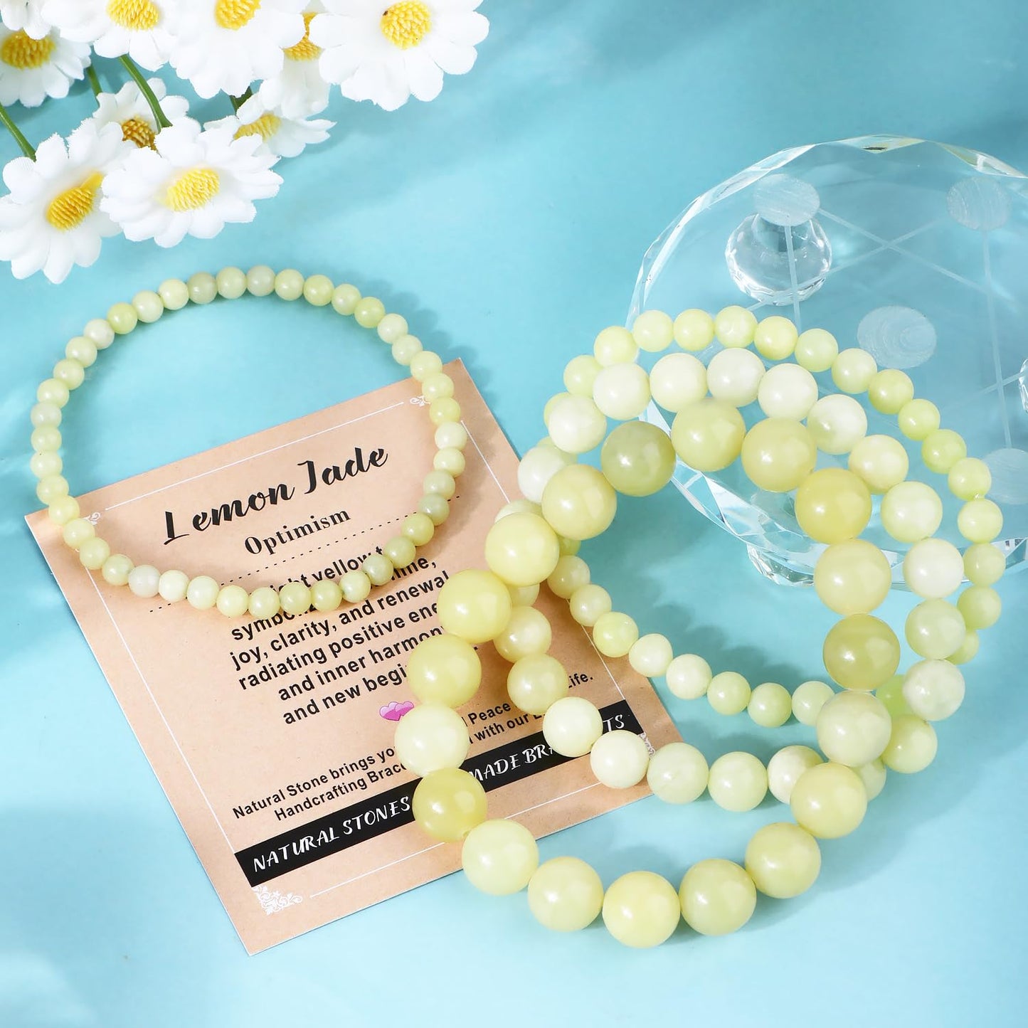 AD Beads 6mm Handmade Lemon Jade Elastic Bracelet – Natural Gemstone for optimism – Meditation, Yoga, Healing and Energy Gift for Men Women