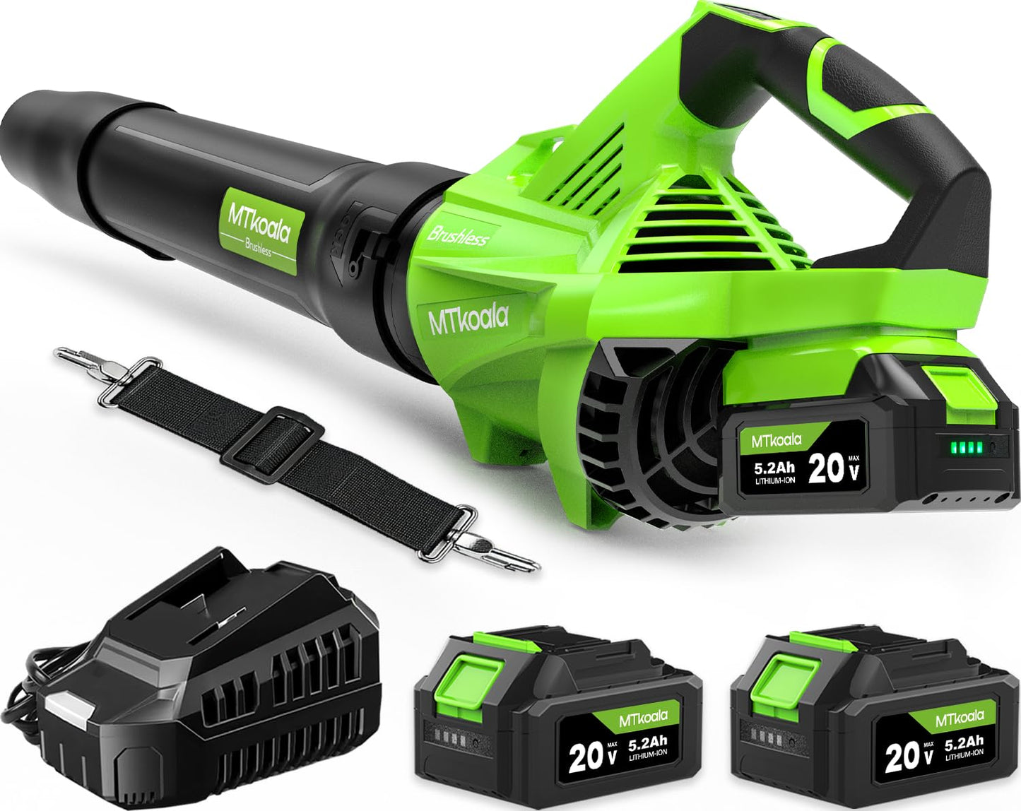 MTkoala Leaf Blower Cordless, New Upgraded 1200W Brushless Motor Leaf Blower, 700CFM 200MPH with 3 Speed Modes, 160Mins Max Runtime, Handheld Electric Blower for Lawn Care, Yard, Dust & Snow (Green)