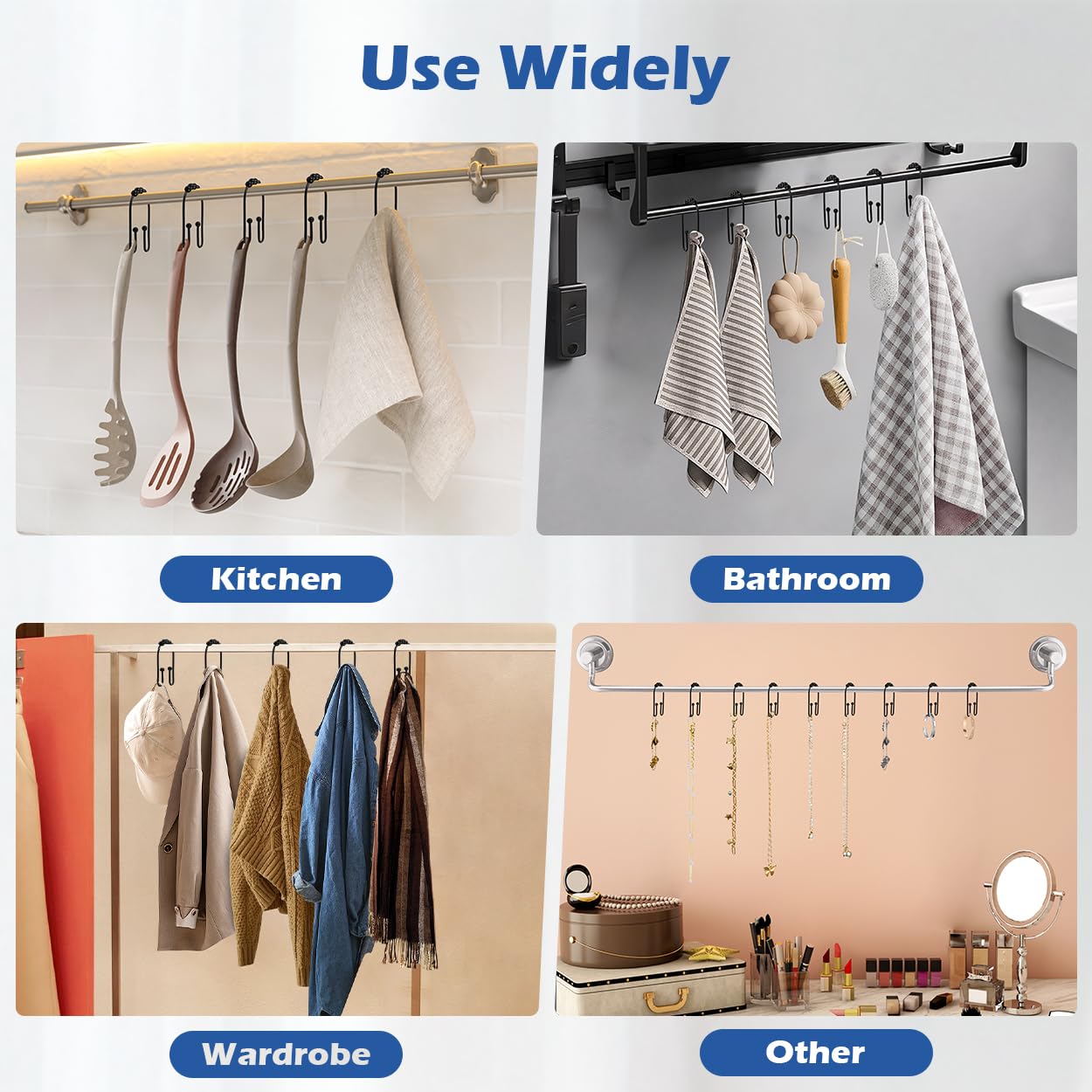 Resze U Shaped Shower Curtain Hooks Rings,12 Pcs Durable Rust Resistant Metal Shower Hooks, Double Glide Smoothly Anti-Drop Shower Rings for Shower Curtain Rod,Black