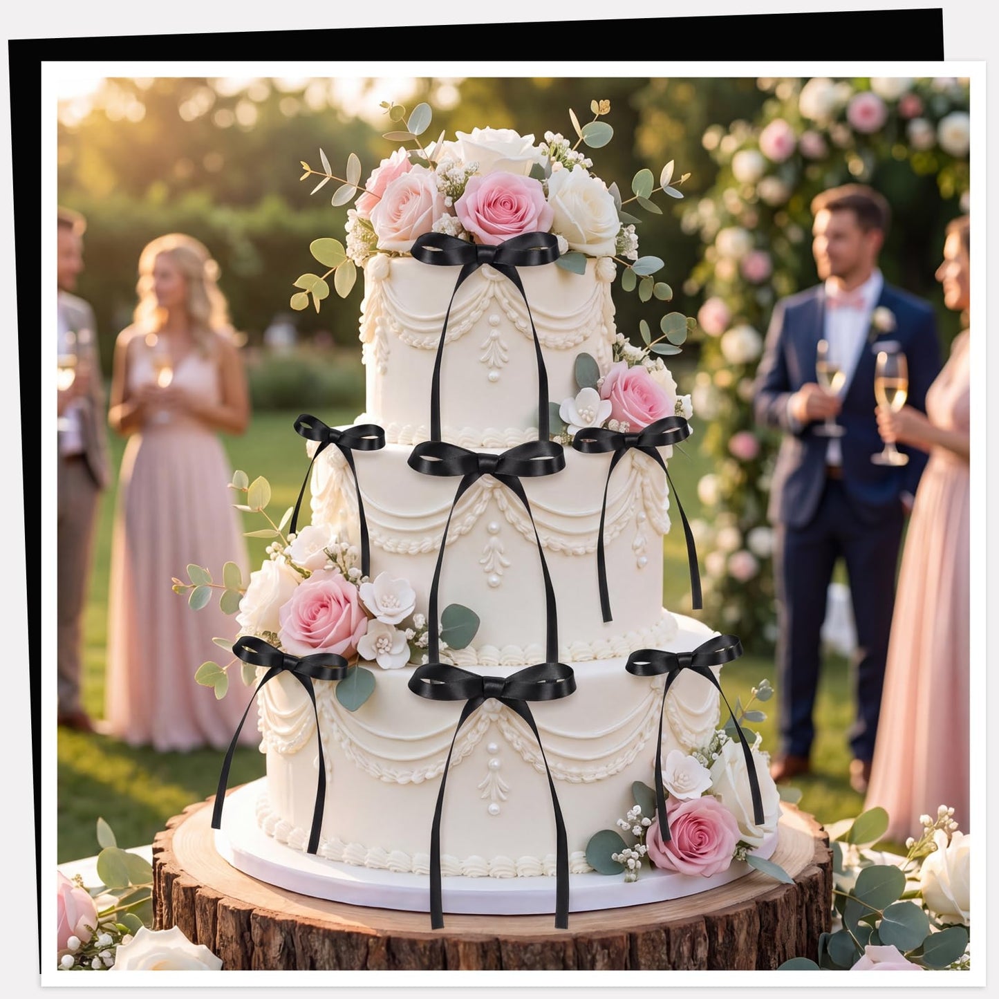 30 Pack Bow Cake Toppers Black Ribbon Bows for Cake Coquette Themed Bow Cupcake Toppers Graduation Decoration Bow Birthday Decorations for Baby Shower, Wedding, Engagement, Bachelorette Party