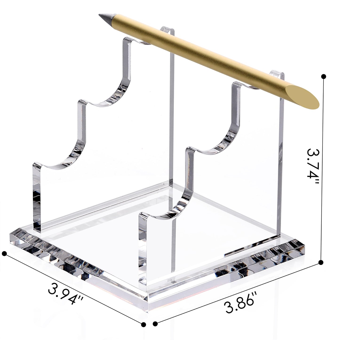 YUXUN Acrylic Pen Holder for Desk - Horizontal Three Pen Display Stand with 8mm Thick Base | Fountain Pen Rest, Apple Pencil Stand, Crystal-Clear Desk Organizer