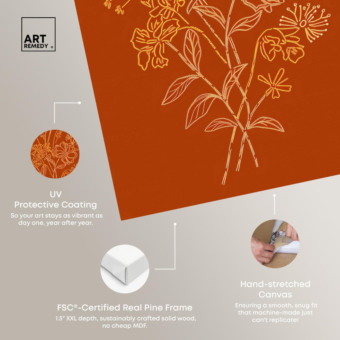 Art Remedy Golden Bouquet Embroidery Canvas Classic Cottage Art, Gallery Wrapped, 30" x 45"
