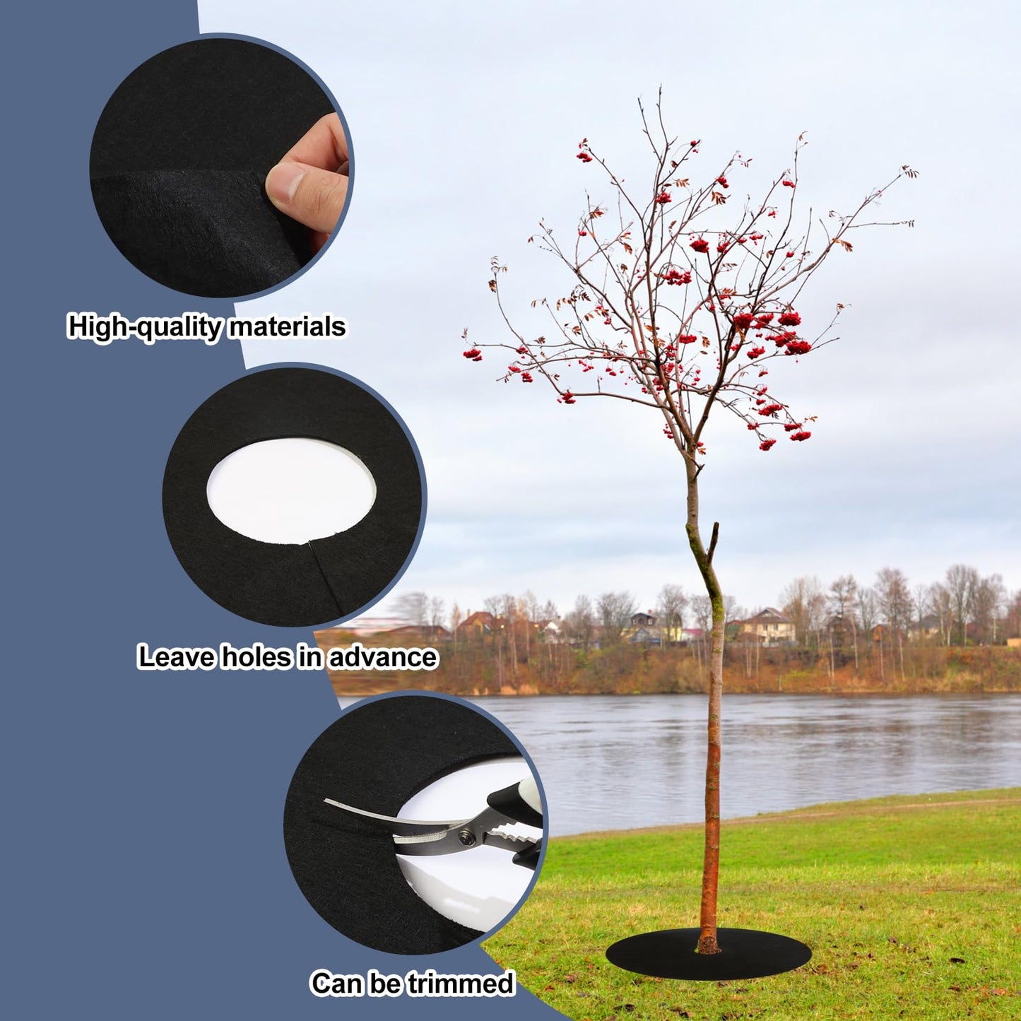 Tezhile 8 Pack Non-Woven Tree Mulch Ring 20.5 Inch, Round Mulch Ring Tree Protector Mat with 20 Garden Stakes, Reusable Heavy Duty Weed Barrier Fabric for Weed Control Root Protection