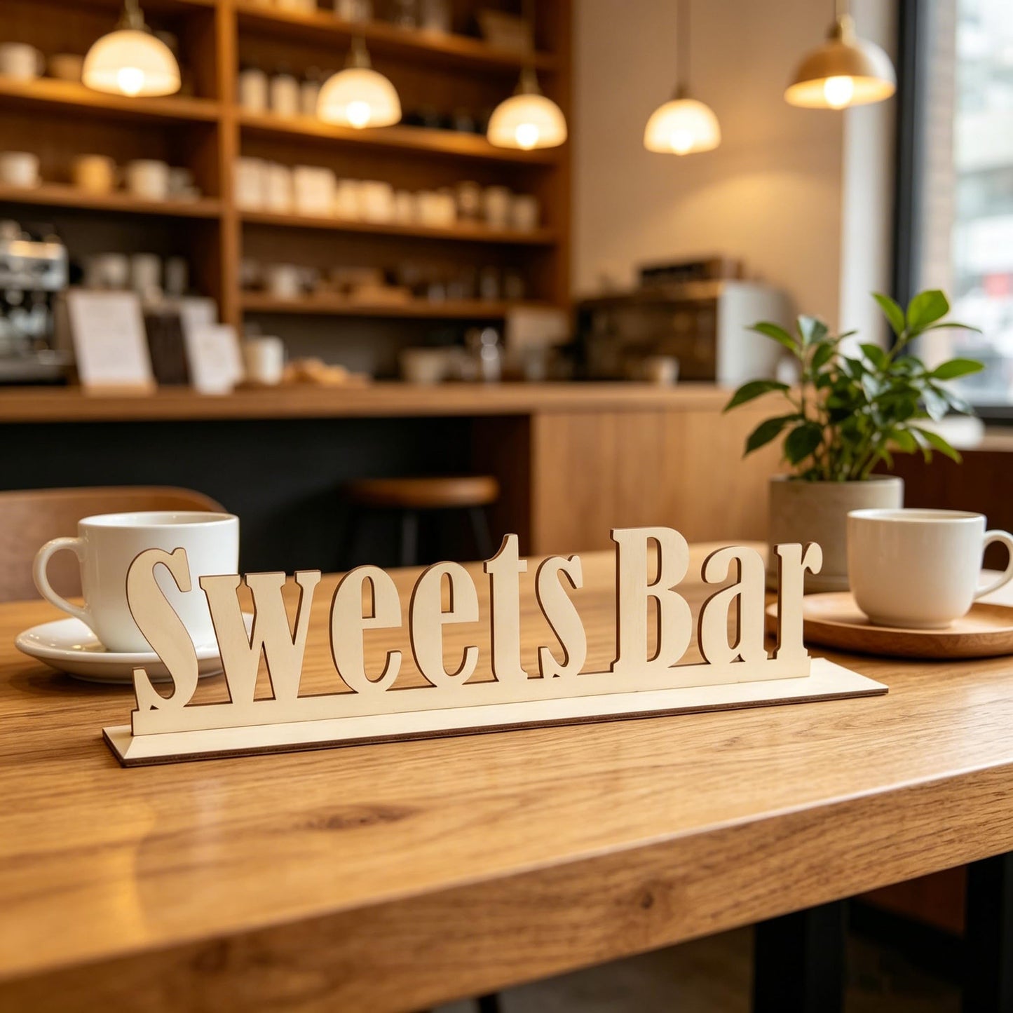 Wooden Sweets Bar Table Sign, Freestanding Wedding/Birthday Table Centerpiece Decorations, Sweet Bar Centerpiece with Stand for Events & Parties.