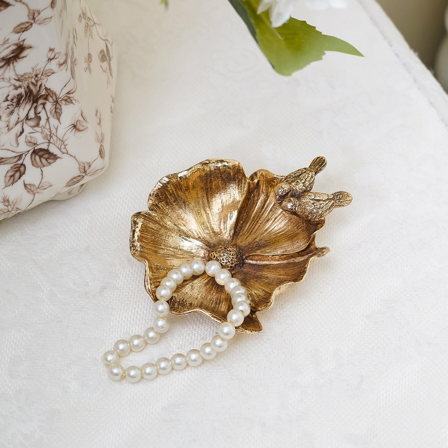 NIKKY HOME Small Jewelry Dish Tray, Vintage Bird Ring Holder, Gold Jewelry Tray, Trinket Dish Vanity Tray for Dresser Christmas Birthday Wedding Gifts