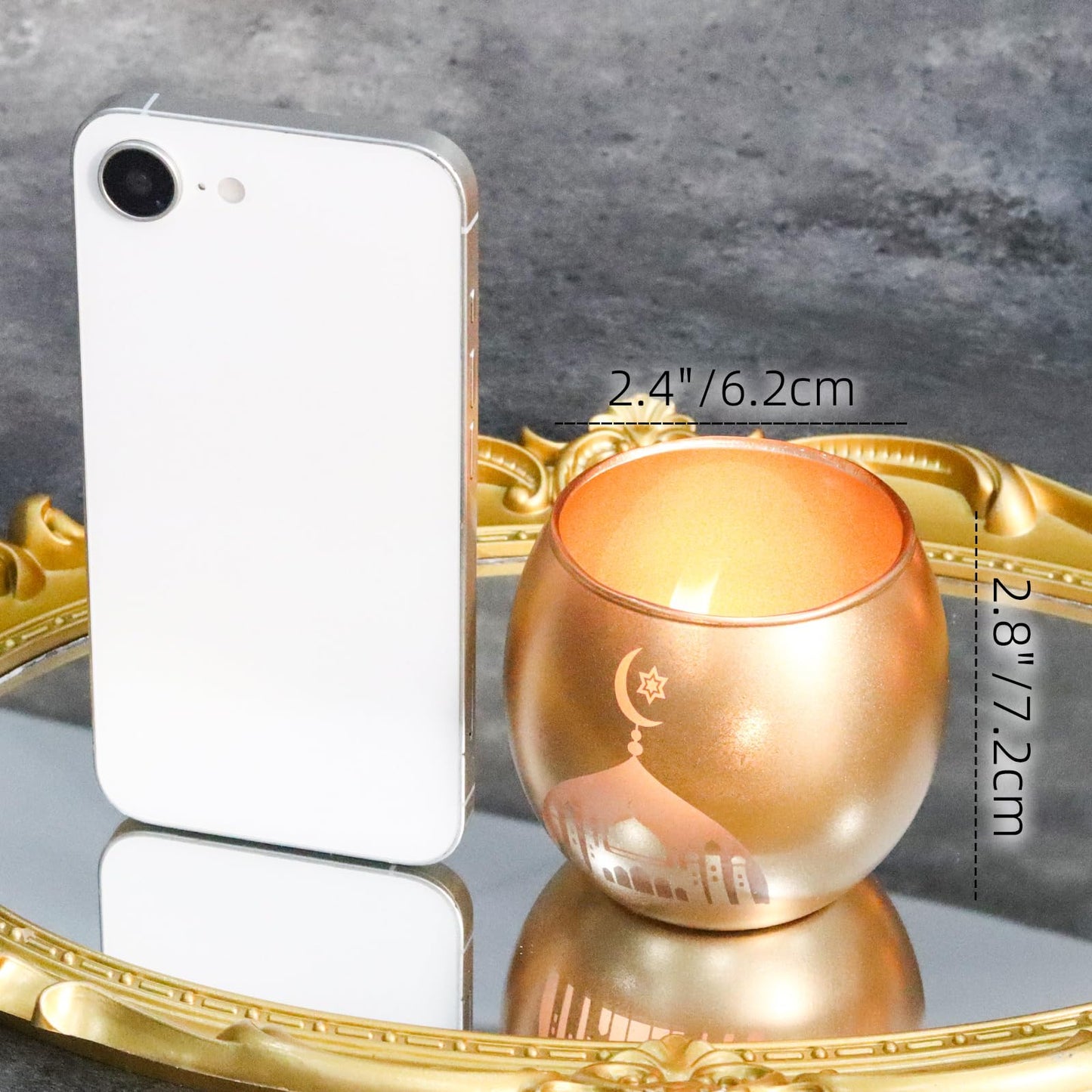 Gold Ramadan Decorations for Home Set of 6, Mosque & Crescent Moon Glass Tealight Candle Holders, Star & Lantern Votive Holders for Ramadan Table Decor, Elegant Eid Mubarak Islamic Gifts