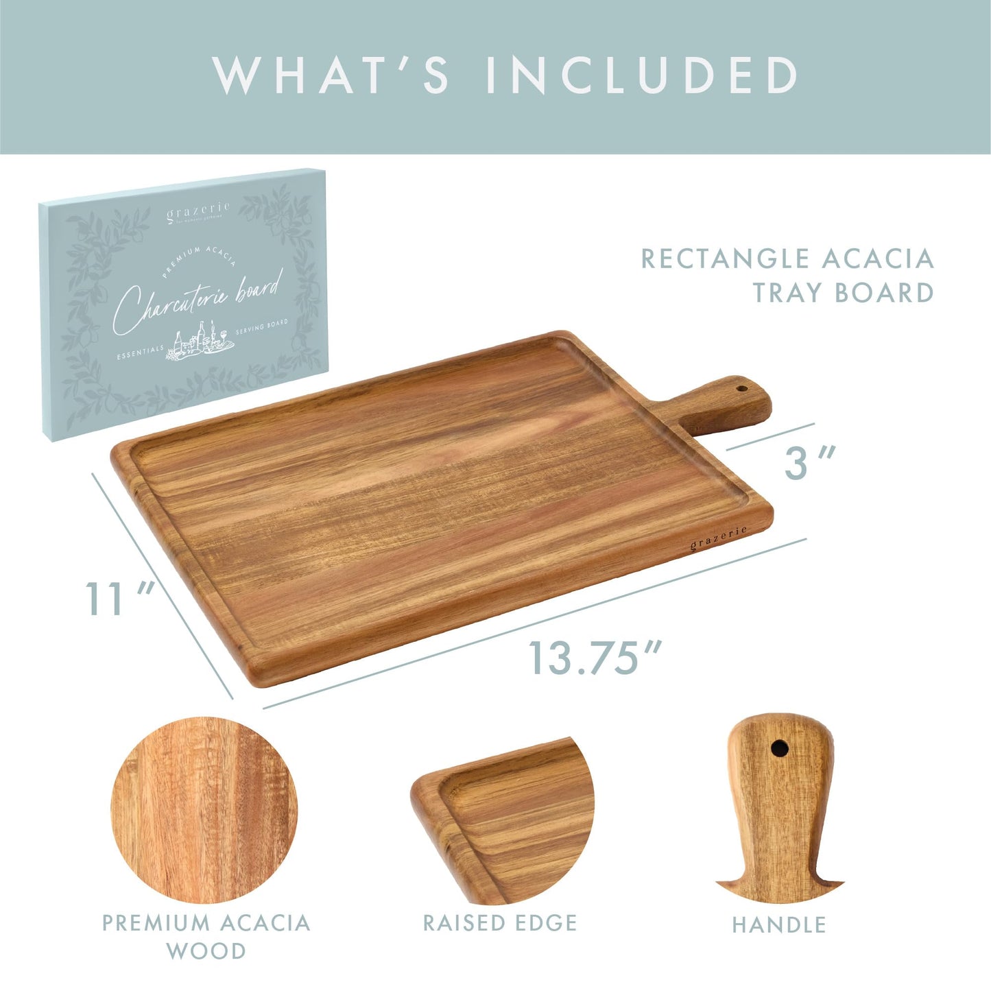 Grazerie Charcuterie Board - Acacia Wood Cutting Board for Kitchen with Handle, Cheese Board for Vegetables, Bread, Fruits, Meat - Decorative Wooden Serving Tray House Warming Gift