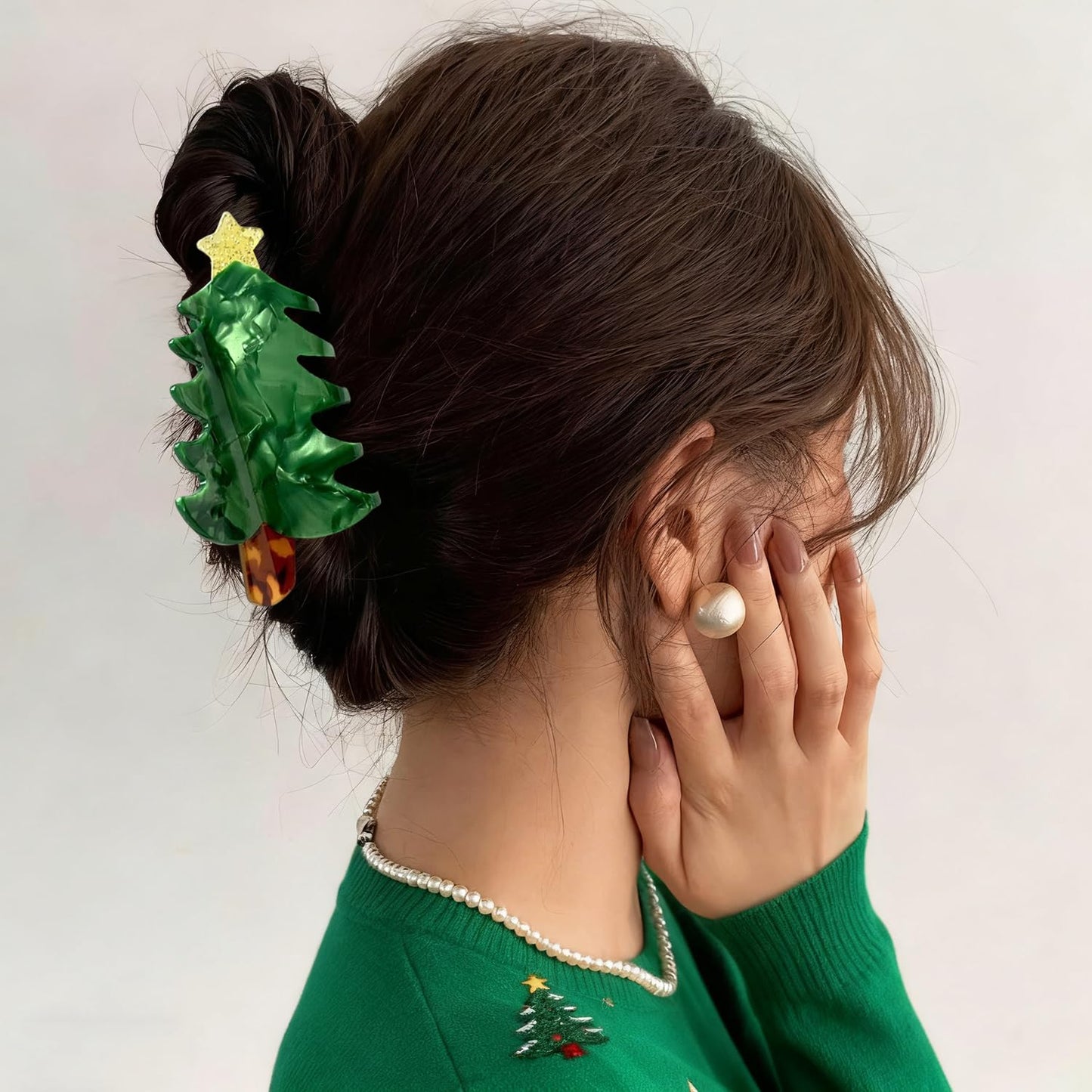 Christmas Tree Hair Clips Christmas Hair Claw Clips Cute Pine Tree Jaw Barrettes Xmas Hair Accessories Funny Strong Hold Grip Green Claw Clip Xmas Holiday New Year Hair Decoration for Women