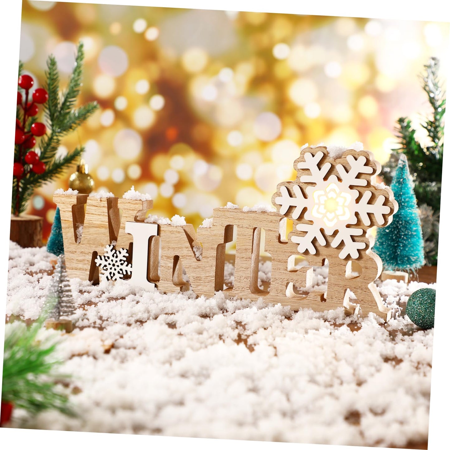 Garneck Wood Winter Sign with Snowflake LED Winter Decorations for Home Rustic Christmas Wooden Word Tabletop Centerpiece Decoration Standing Wood Plaque Sign for Xmas Home Office Shelf Mantel Party