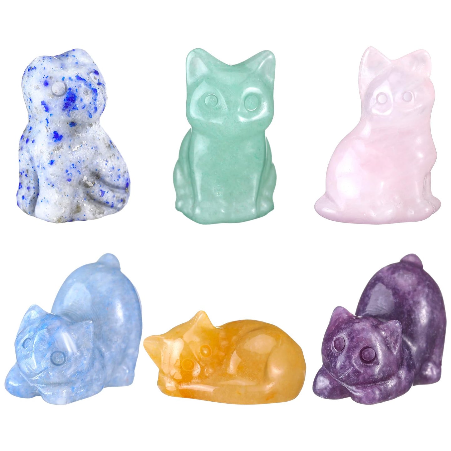 Yuntau 6 Pcs Crystal Cat Figurine Crystal Sleeping Cat Decor Animal Decoration Mini Kitten Ornament for Home Office Desk Decor Lucky Energy Reiki Statue Gift for Women Men