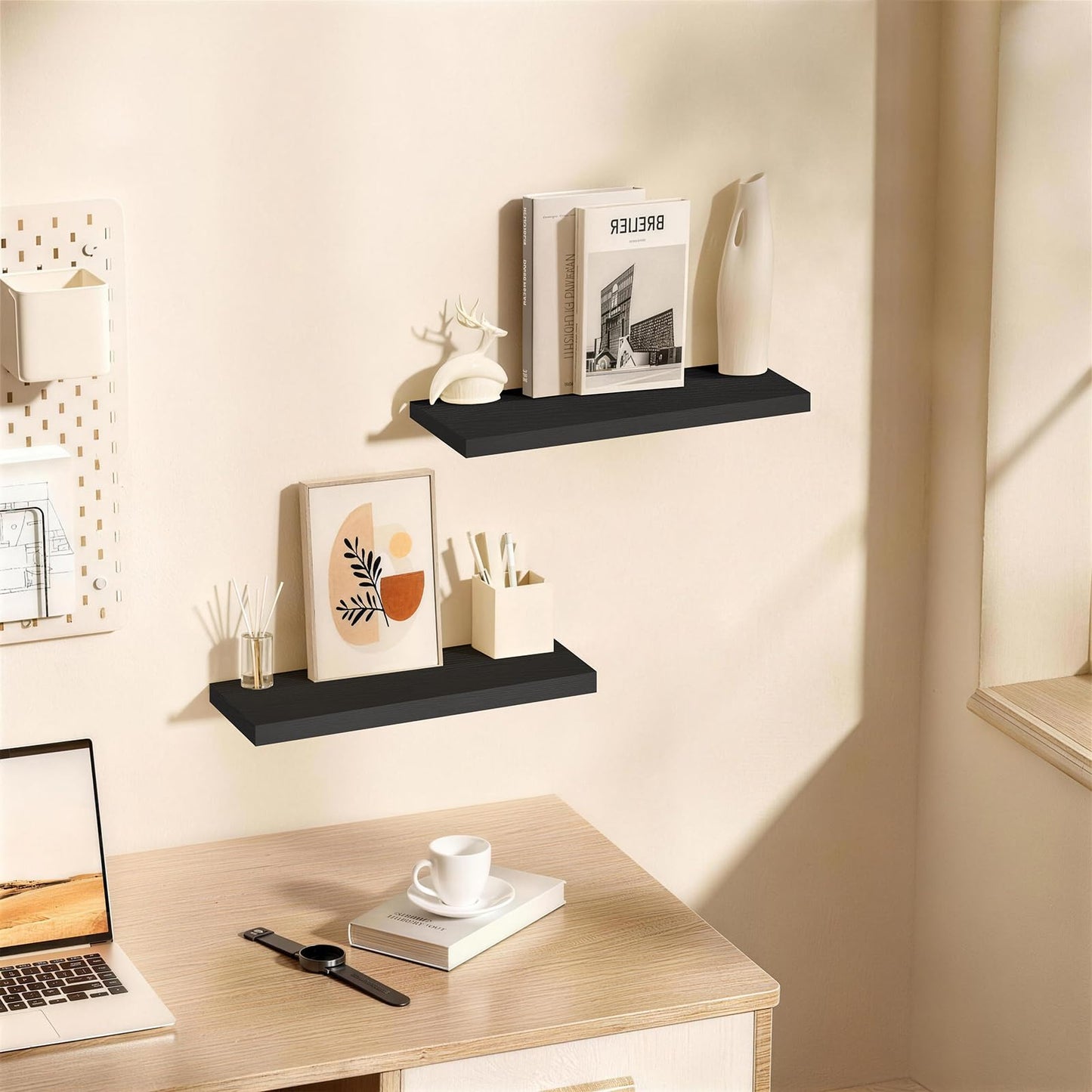 BAYKA Floating Shelves for Wall, 22.5 inches Black Wall Shelves for Bathroom, Bedroom, Living Room, Kitchen & Book, Hanging Display Decor Organizer Shelf with 22 lbs Capacity