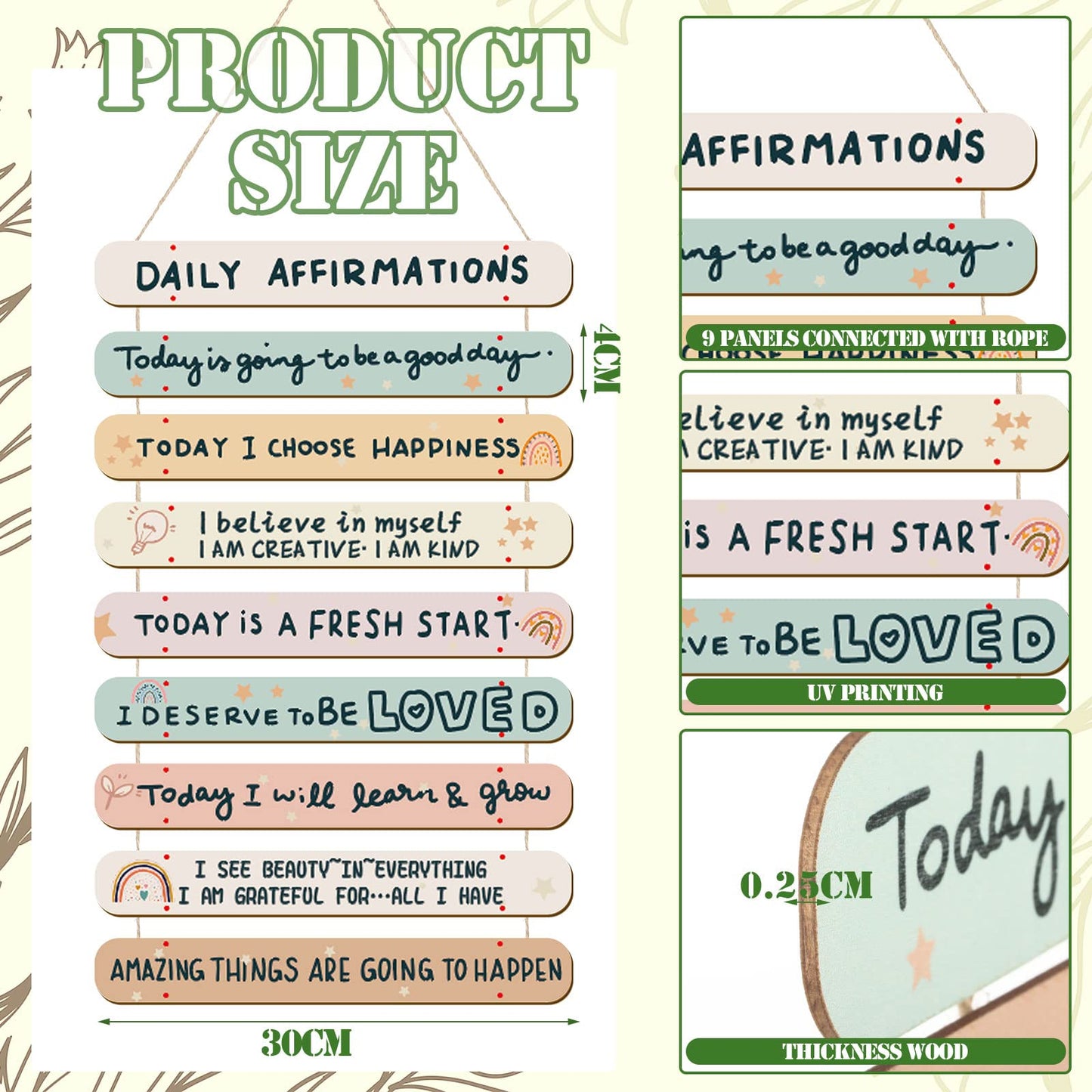 Gerrii Positive Affirmations Wall Decor Wooden Inspirational Wall Art Mental Awareness Motivational Hanging Art Positive Self Love Quotes Decor for Nursery Office Bedroom(Rainbow)