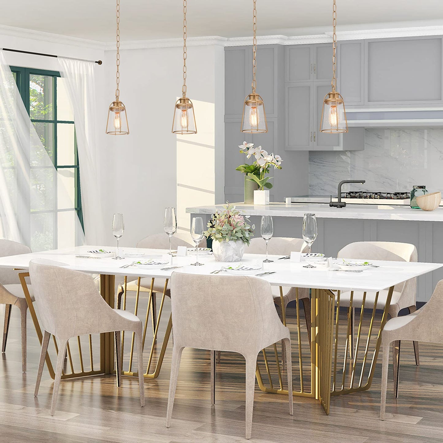 KSANA Gold Pendant Lighting, Mini Modern Hanging Light Fixture with Seeded Glass Shade for Kitchen Island, Foyer, Hallway, Bedroom and Entryway