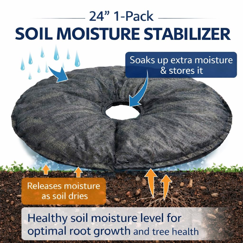 SteadySpring® 24" Smart 30+Day Tree Watering Mat - AUTO Refills with RAIN and Slow Releases As Plant Needs - for Root Balls 11" - 15" Dia Slow Release Technology Prevents Over and Under Watering (1)