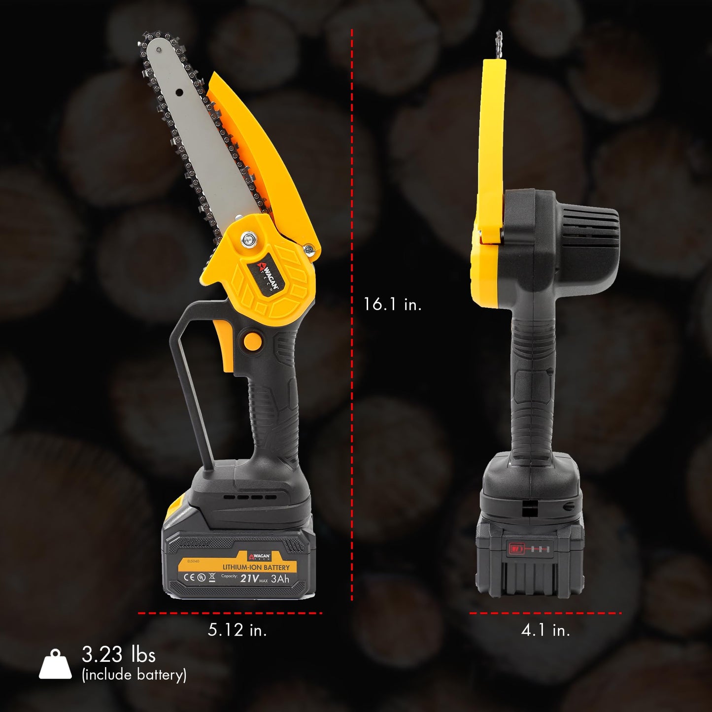 Wagan EL7007 OneVolt Cordless Chainsaw 6, 6-Inch Mini Chainsaw with UL Certified 3.0Ah Rechargeable Battery, Lightweight Handheld Saw for Tree Trimming, Pruning, and Wood Cutting