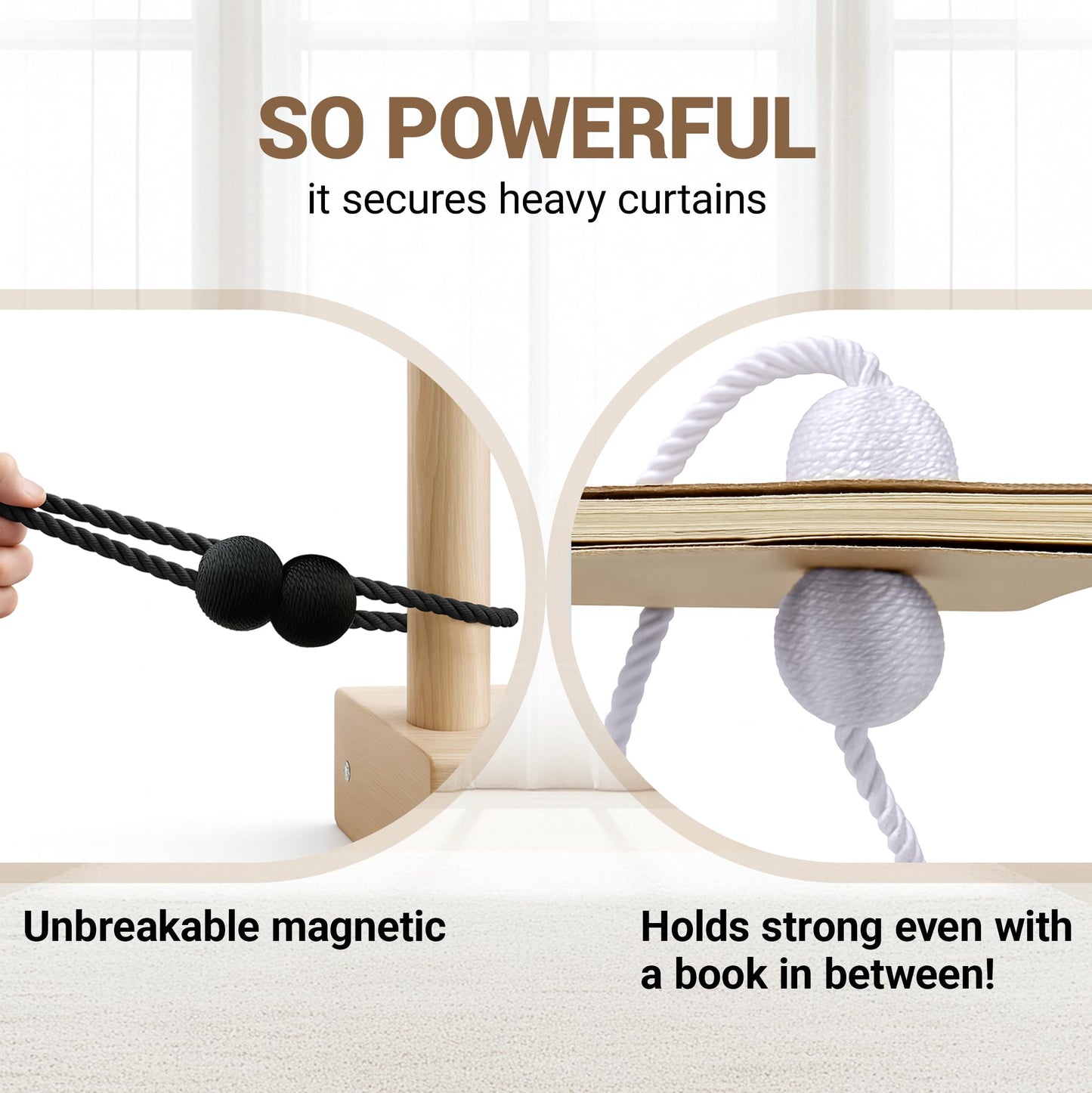 Hion Magnetic Curtain Tiebacks Black 2pcs, Curtain Tiebacks Buckles Holdbacks Holders Hooks Clip for Home Outdoor Bedroom Office Decorative Curtain