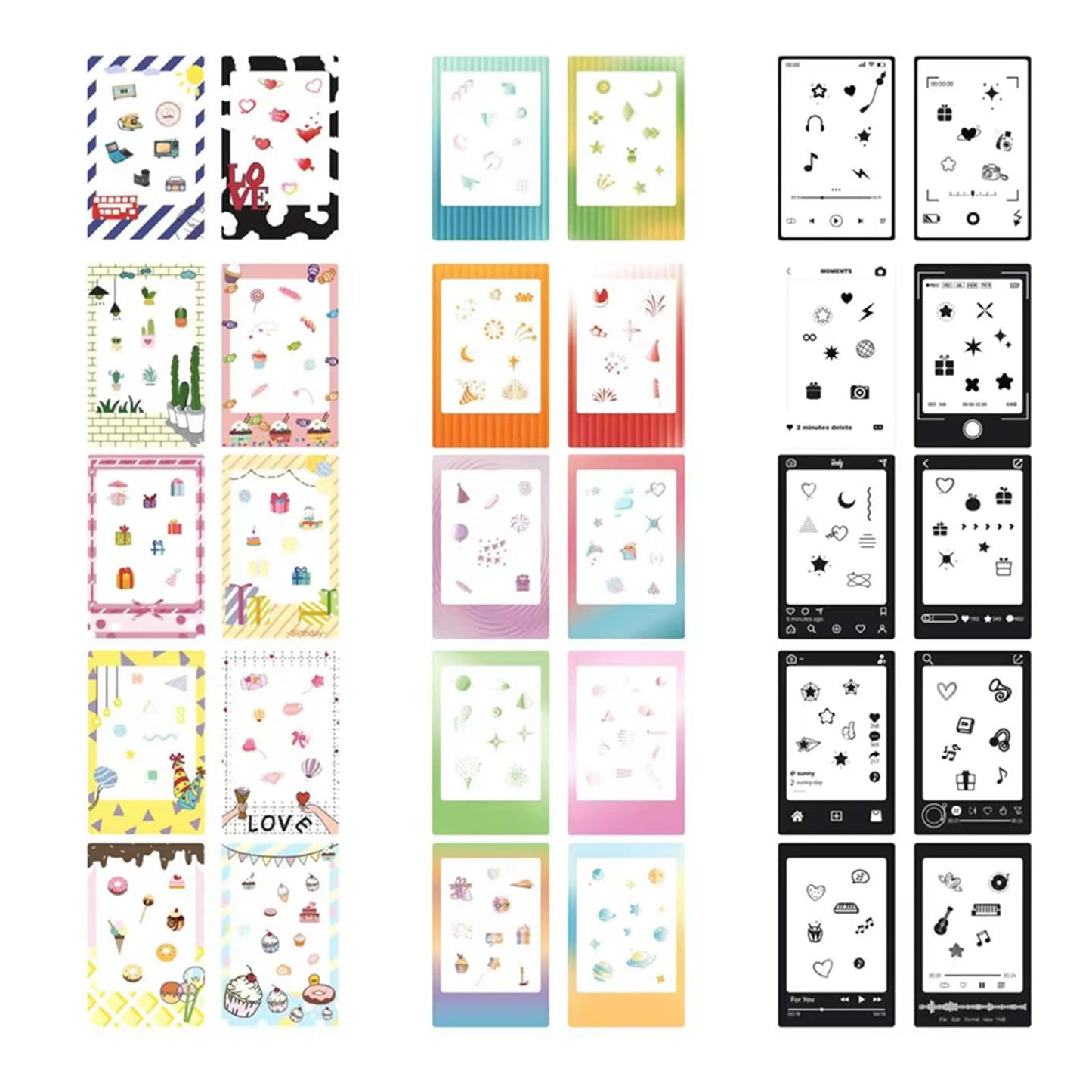 HIYQIN 2x3 Inch Photo Border Stickers - Lovely Camera Photo Stickers Compatible for Instax Mini EVO/Liplay/SE/12/11/41/40/99/90/9/8/7s/25 Camera Film - Fuji Mini Film Colorful Accessories - 30 Packs