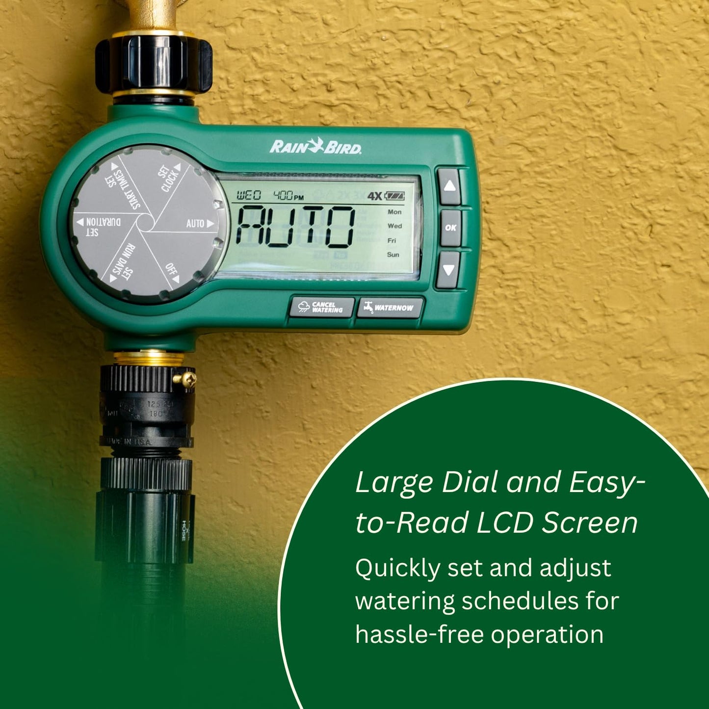 Rain Bird 1ZEHTMRP Premium Professional Grade Electronic Digital Hose End Timer/Controller, One Zone/Station, Battery Operated, Digital with Brass Inlet/Outlet