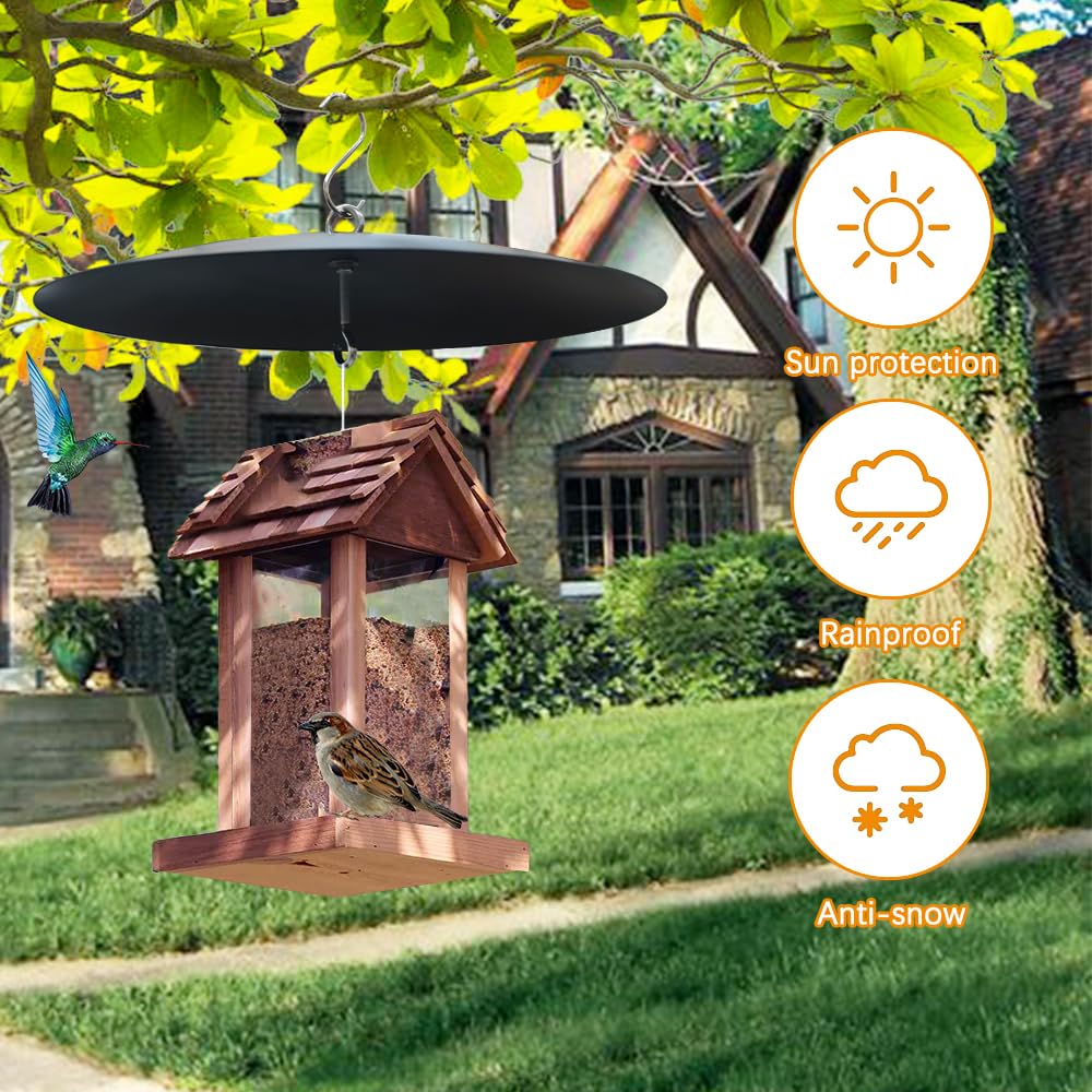 Bird Feeder Baffle, Guard for Bird Houses,13 inch Metal Hanging Baffle Weather Guard Cover for Outside Black