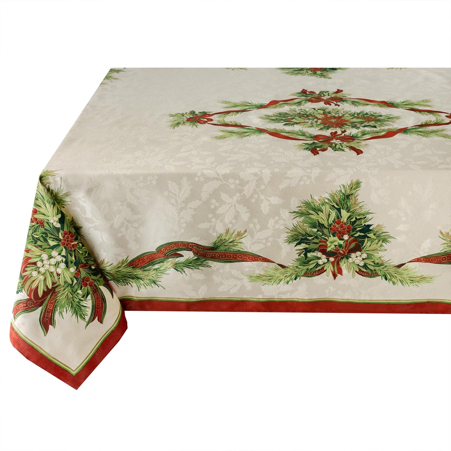Benson Mills Christmas Ribbons Engineered Printed Fabric Table Cloth, Winter, Holiday and Christmas Tablecloth (60" X 120" Rectangular, Xmas Ribbons)