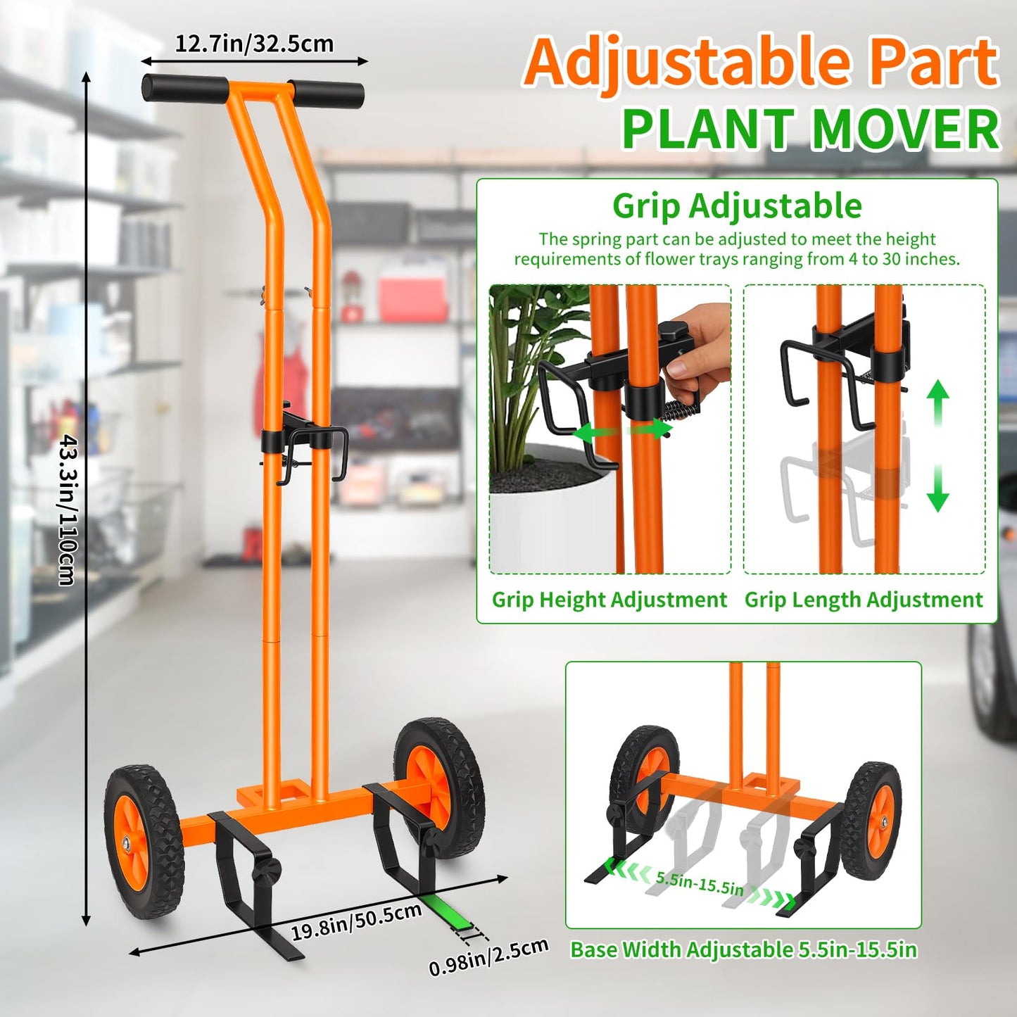 Plant Dolly,Plant Caddy With Wheels,Cart With Adjustable Grabbing Arm For Garden Plant Pot Mover Trolley Cart With Strap, For Indoor & Outdoor, 200 Lbs Weight Capacity, Enhanced And Upgraded Version
