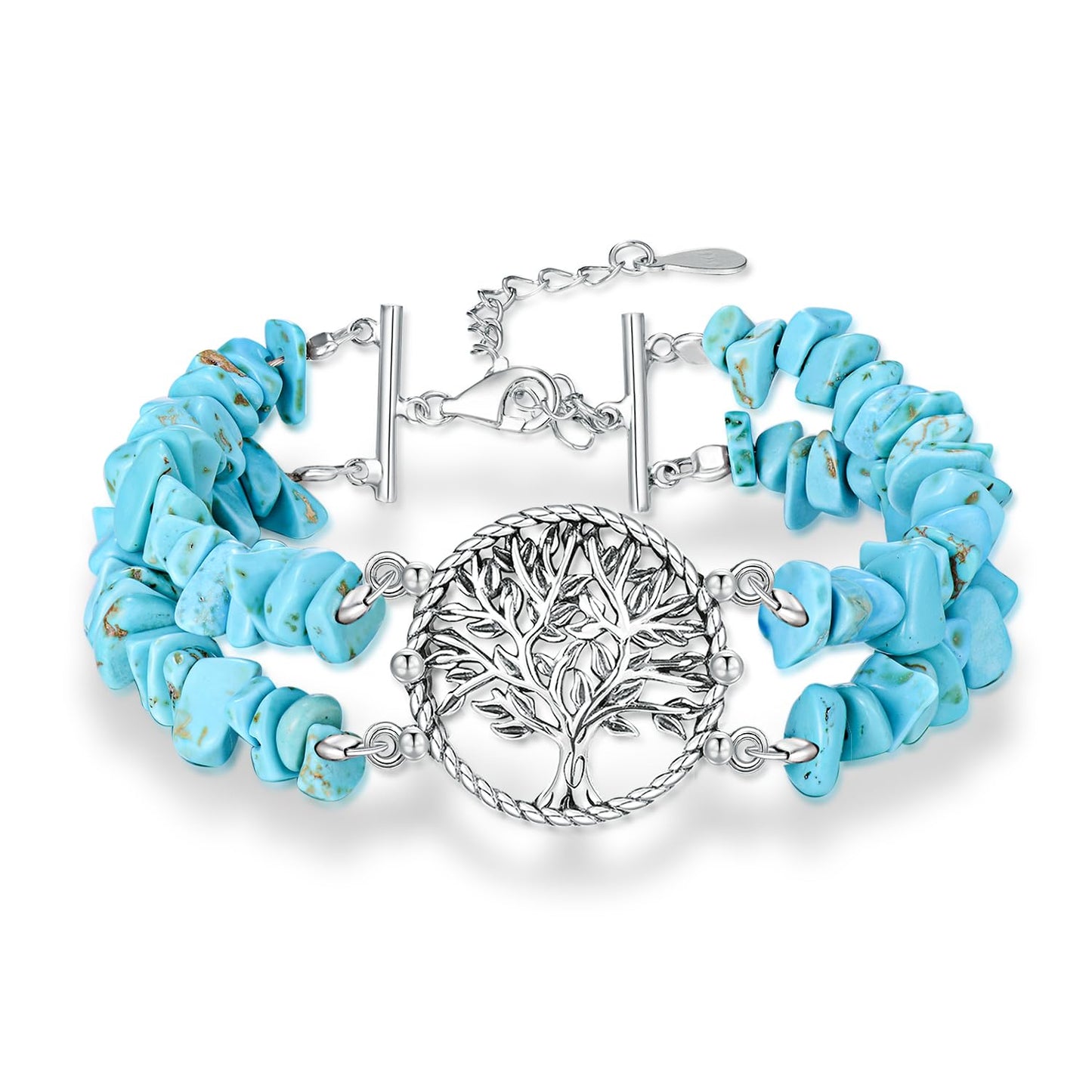 DOLIOX Boho Genuine Turquoise Bracelet for Women Western 925 Sterling Silver Gemstone Tree of Life Bracelets Jewelry for Her Wife Mom