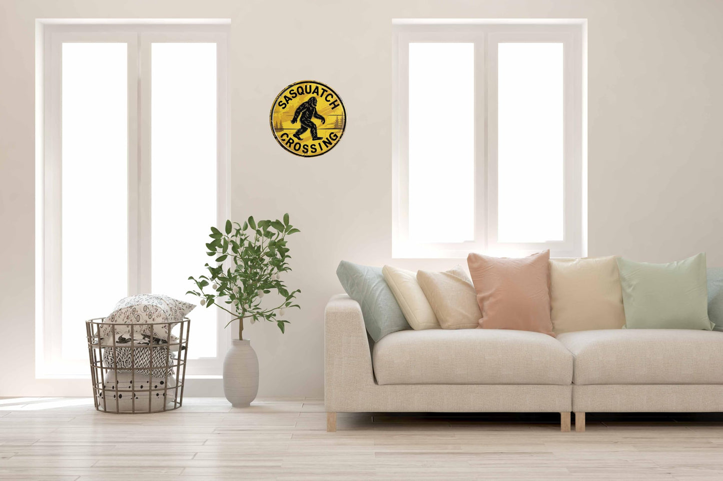 Aimlayton Sasquatch Crossing Metal Sign 8x8in Funny Rustic Plaque for Cabin Forest Road Outdoor Adventure Decor