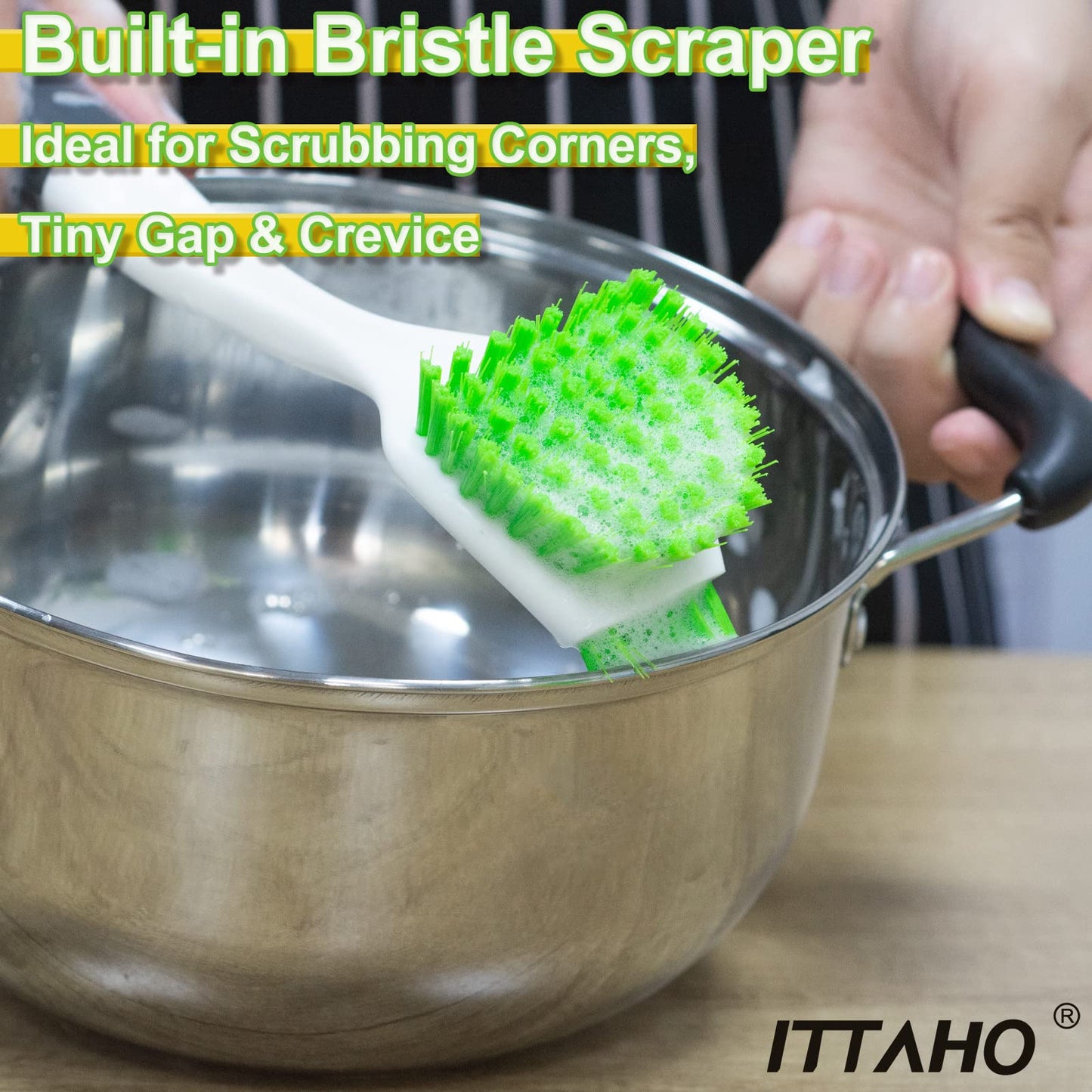 ITTAHO 3 Pack Dish Brush,Dish Scrub Brush, Kitchen Scrub Brush for Cleaning Dishes, Double Sided Bristles Scrubber Cleaner for Dishes,Sink,Pots,Pans,Bathroom Shower,Tile,Tubs