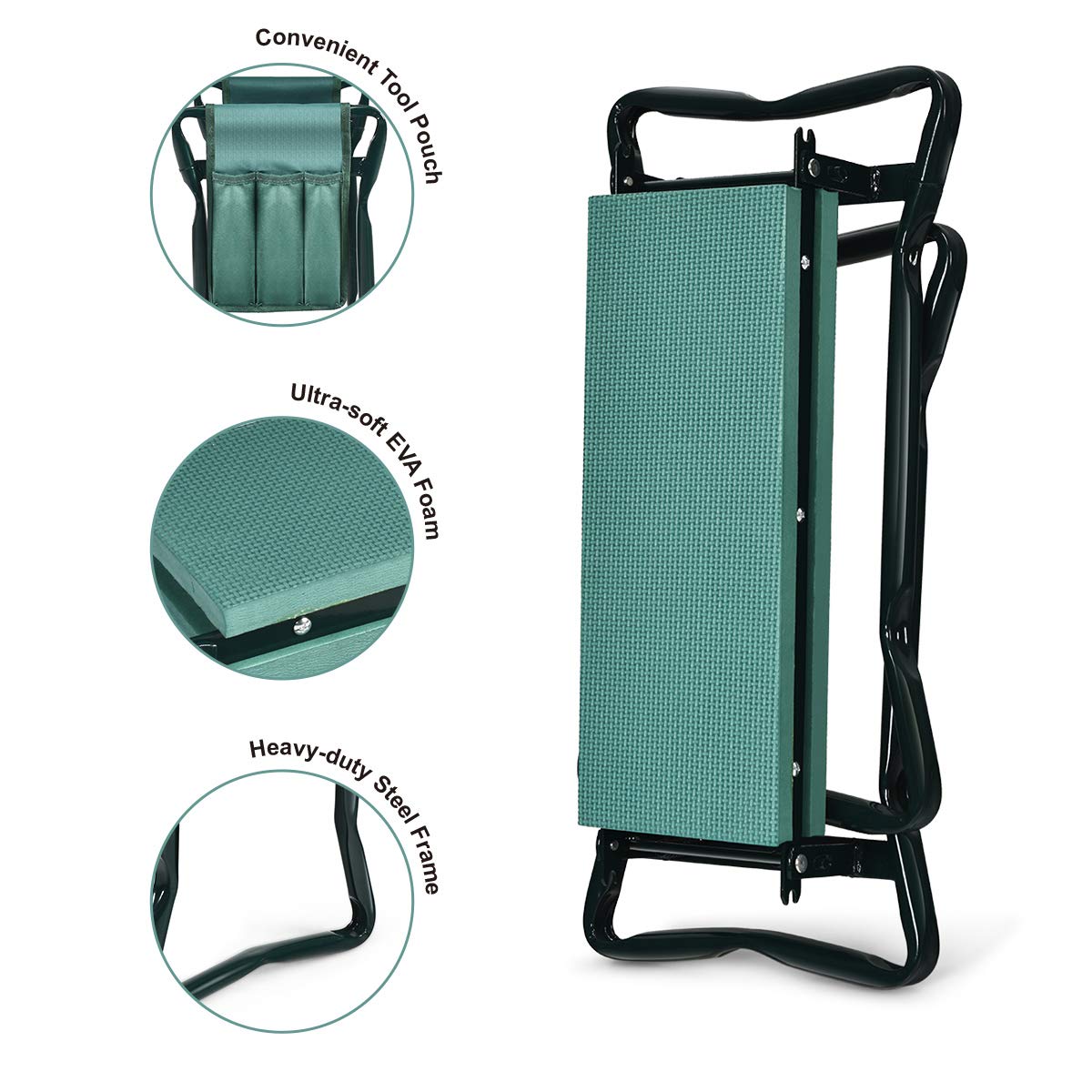 OFFICEJOY 2-in-1 Garden Kneeler & Seat, Folding Seat w/EVA Foam Kneeling Pad & Removable Tools Pouch, Sturdy Steel Frame, No Assembly, Portable Heavy Duty Garden Stool for Women & Men