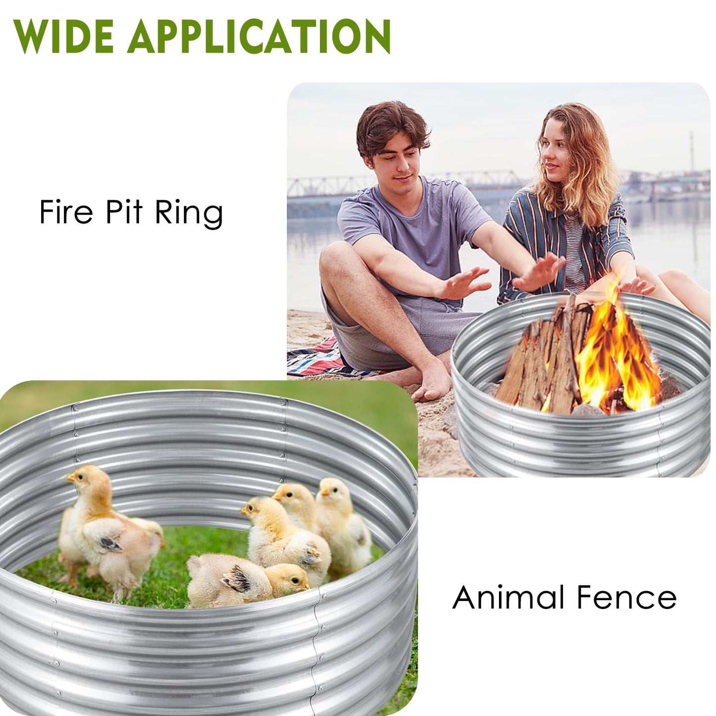 2Pcs 3X3X1.5 Ft Round Galvanized Raised Garden Bed Kit, Silver Outdoor Planter Garden Bed, Metal Raised Box for Fruits, Vegetables and Herb, Fire Pit Rings