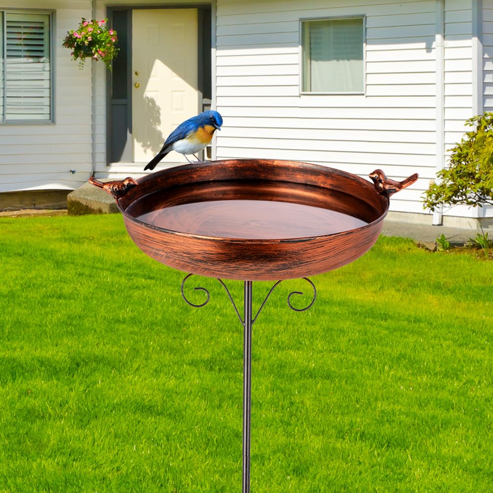 DREAMSOUL 38 Inch Tall Bird Bath with Stake, Vintage Copper Bird Bath for Outside Metal Freestanding Birdbath for Garden Yard Patio