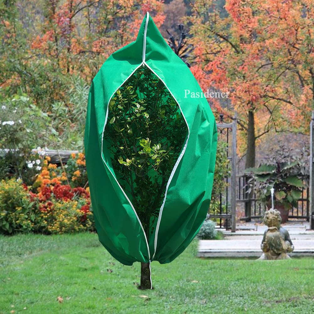Pasidener Plant Covers Freeze Protection 2 Packs 90"X75" 2.2oz Tree Covers Frost Plant Covers Freeze Cloth for Outdoor Plants with Zipper Drawstring