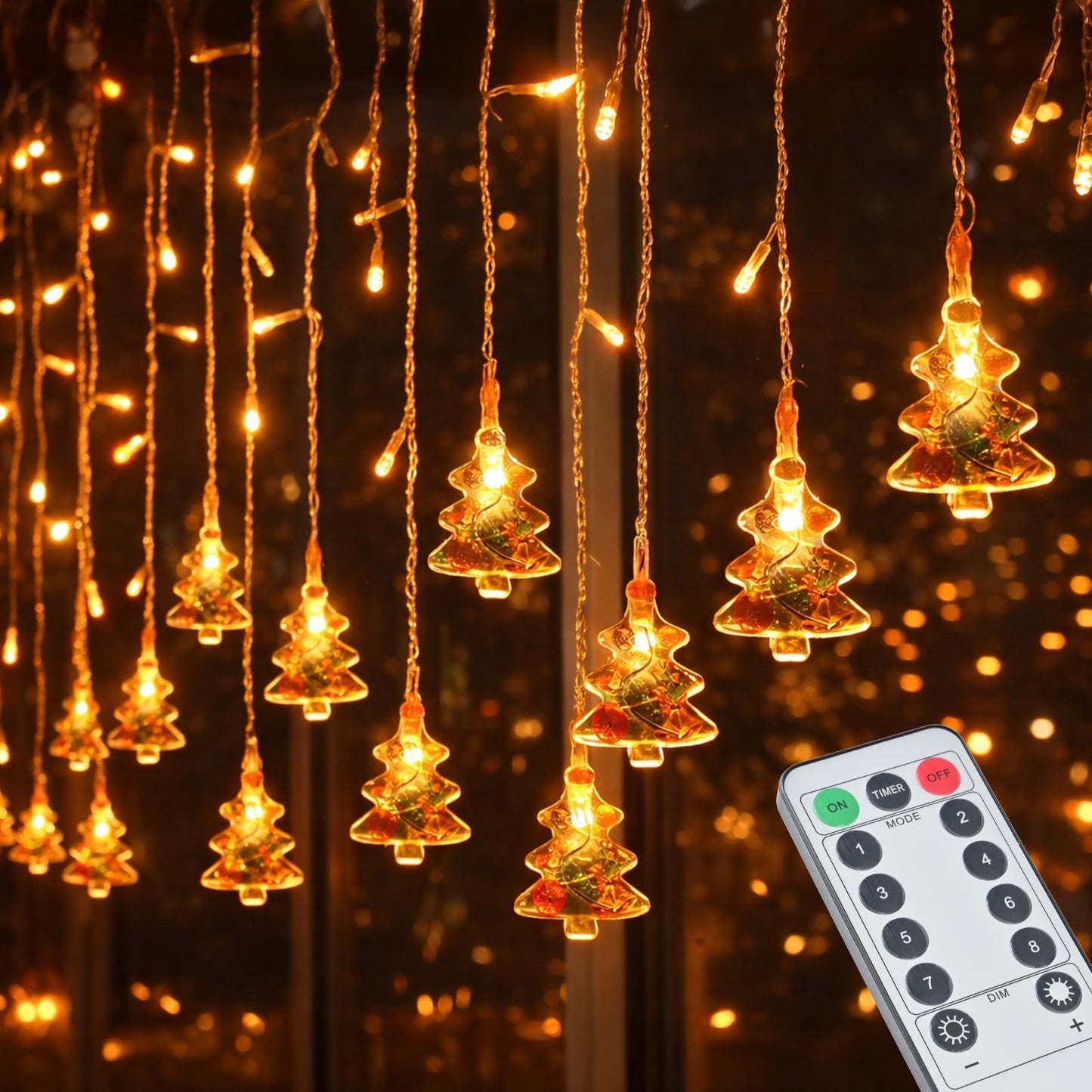 AiPertop Curtain String Light Christmas Decoration Icicle Lights 8 Modes dimmable,108 LEDs 4M Christmas and Halloween String Lights for Home,Office,Party,bar,Holiday,Party (Warm White)