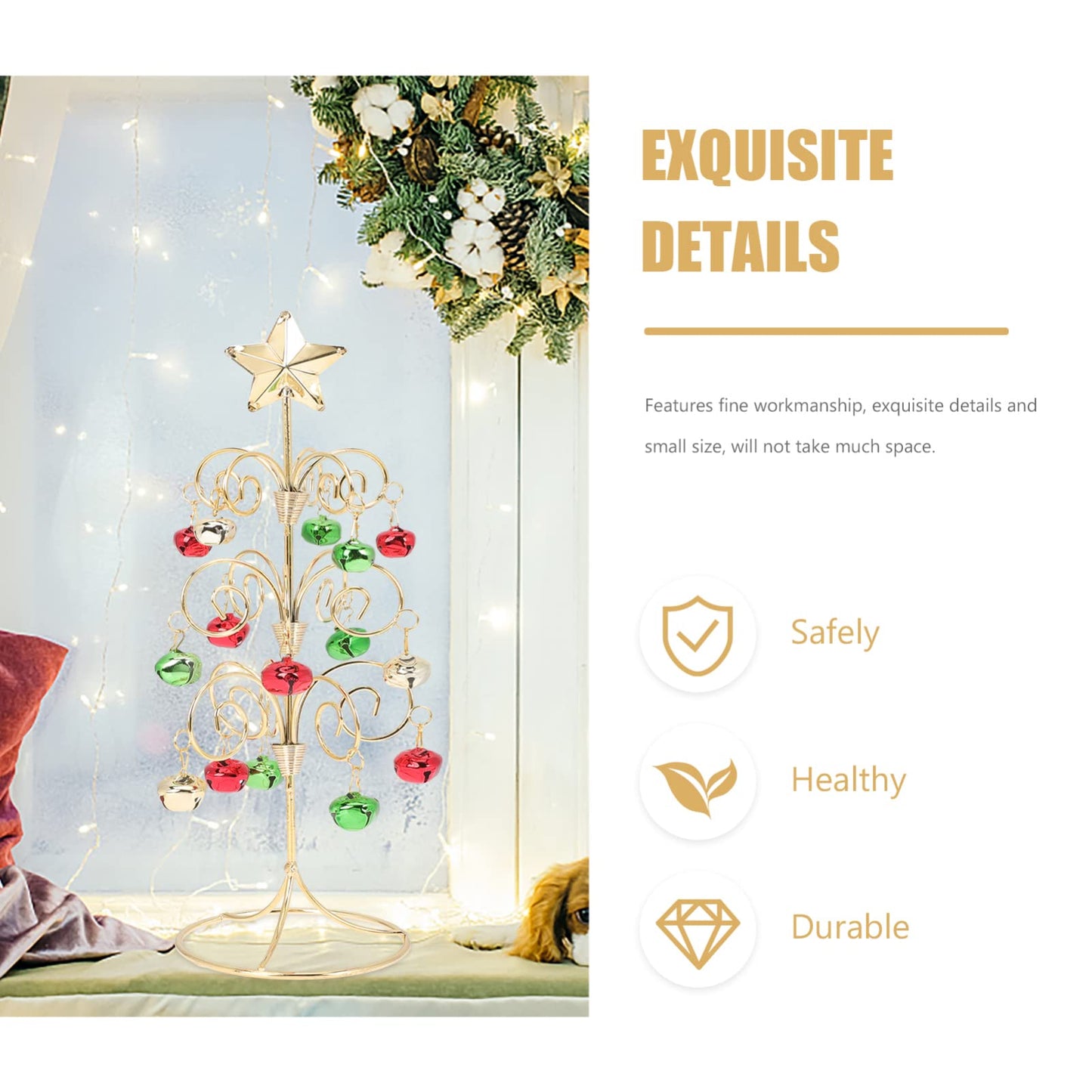 VICASKY Desktop Holiday Tree Ornament Metal Christmas Decoration Rotatable Calendar Xmas Ornaments Realistic Display Stand Gold Table Decor Tabletop Mini Trees (11.40X3.73 Inch)