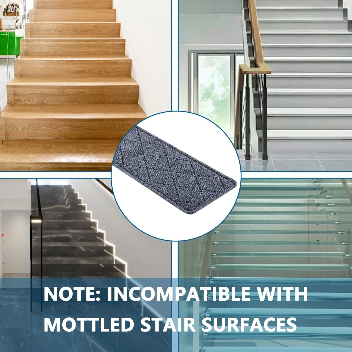KOOTETA Stair Treads for Wooden Steps Indoor, 15 Pack 8" X 30" Non Slip Carpet Stair Treads with Reusable Adhesive for Kids Elders and Dogs, Surface Polyester TPR Backing Stair Runner Rugs, Dark Grey