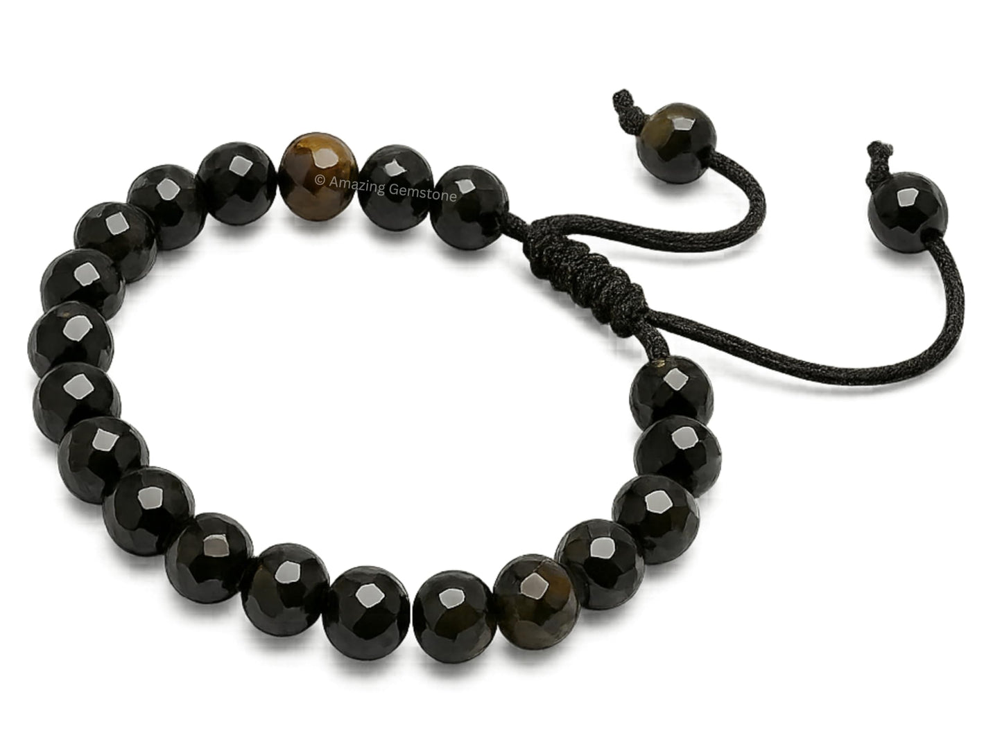 Amazing Gemstone Black Hakik Bracelet for Women - Chakra Mens Bracelet Protection Crystals and Healing Stones - Faceted Beaded Blessing Bracelet Spiritual Meditation Gift (Adjustable)