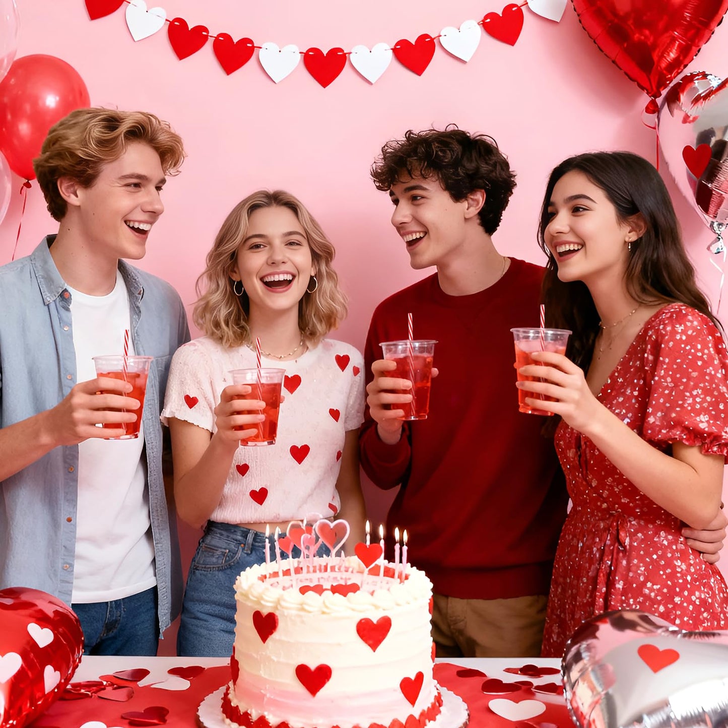 50 PCS-Christmas-Valentine’s-Party-Decoration-Supplies-Straws - Reusable Red and White Striped Straw，9 Inch Hard Plastic Drinking Straws for Holiday Decor Wedding Valentine’s Day Easter Party Favors
